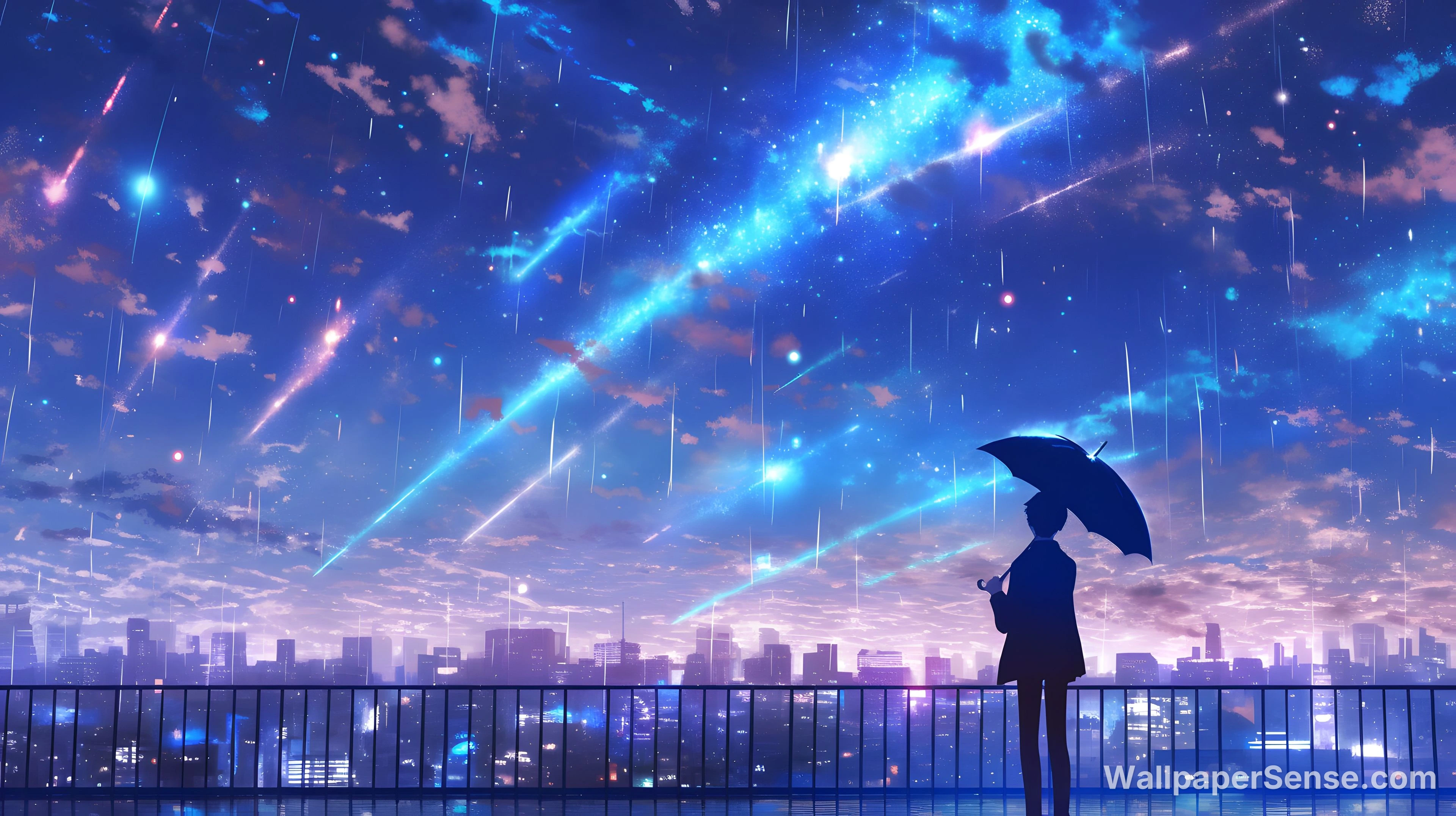 Anime-tähtiin kirkkaan kaupunginvalo 4K työpöytätausta