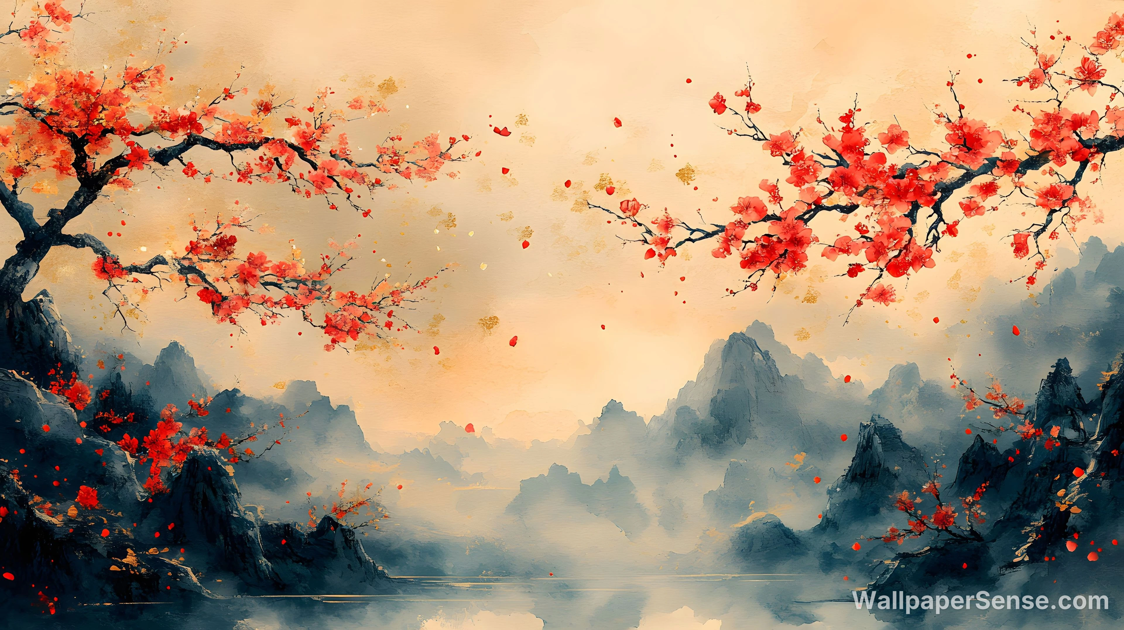 Chinese Style Cherry Blossom Valley 8K Ultra HD Desktop Wallpaper