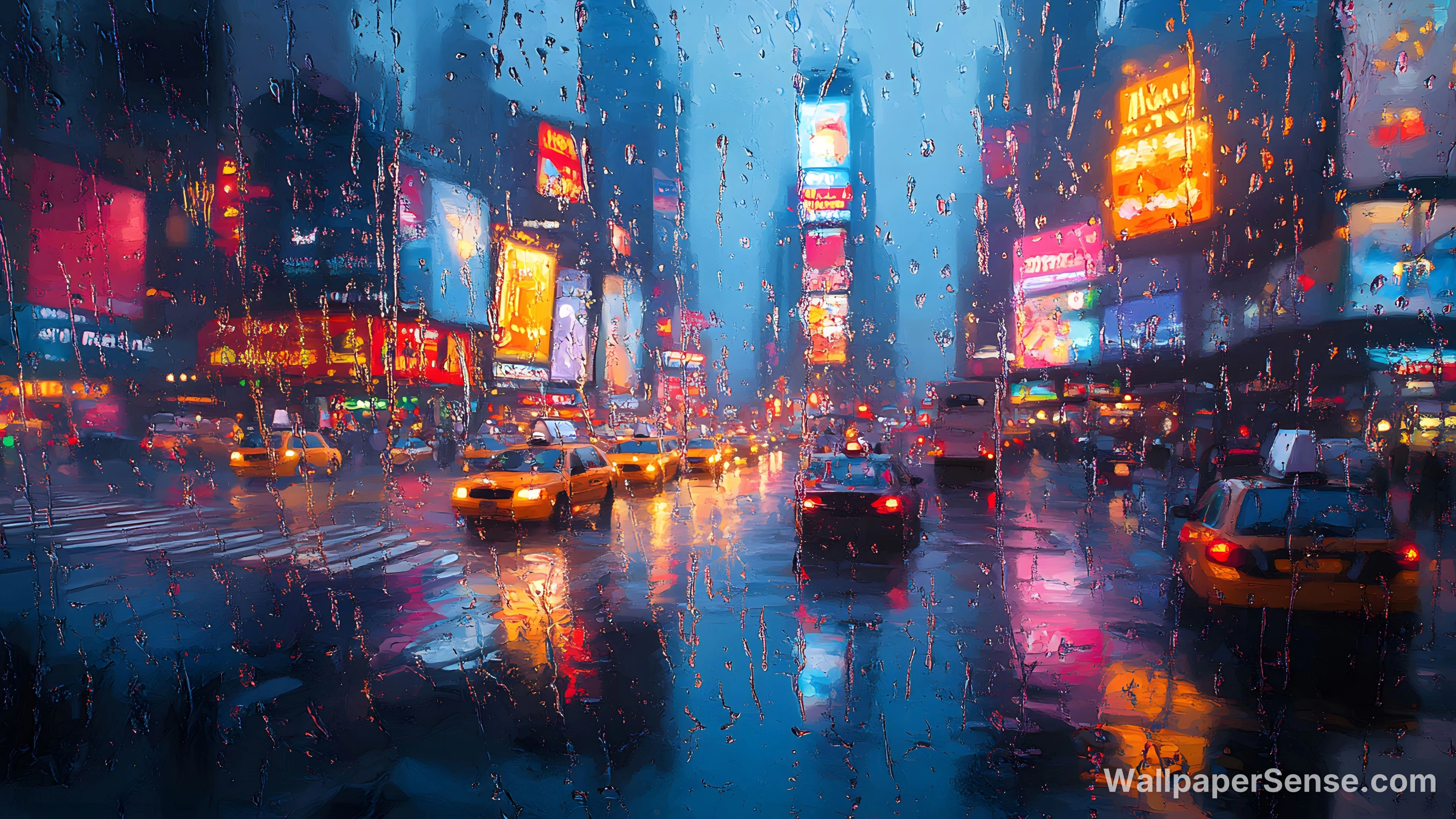 사이버펑크 비 오는 도시 풍경 8K 초고화질 데스크톱 배경화면