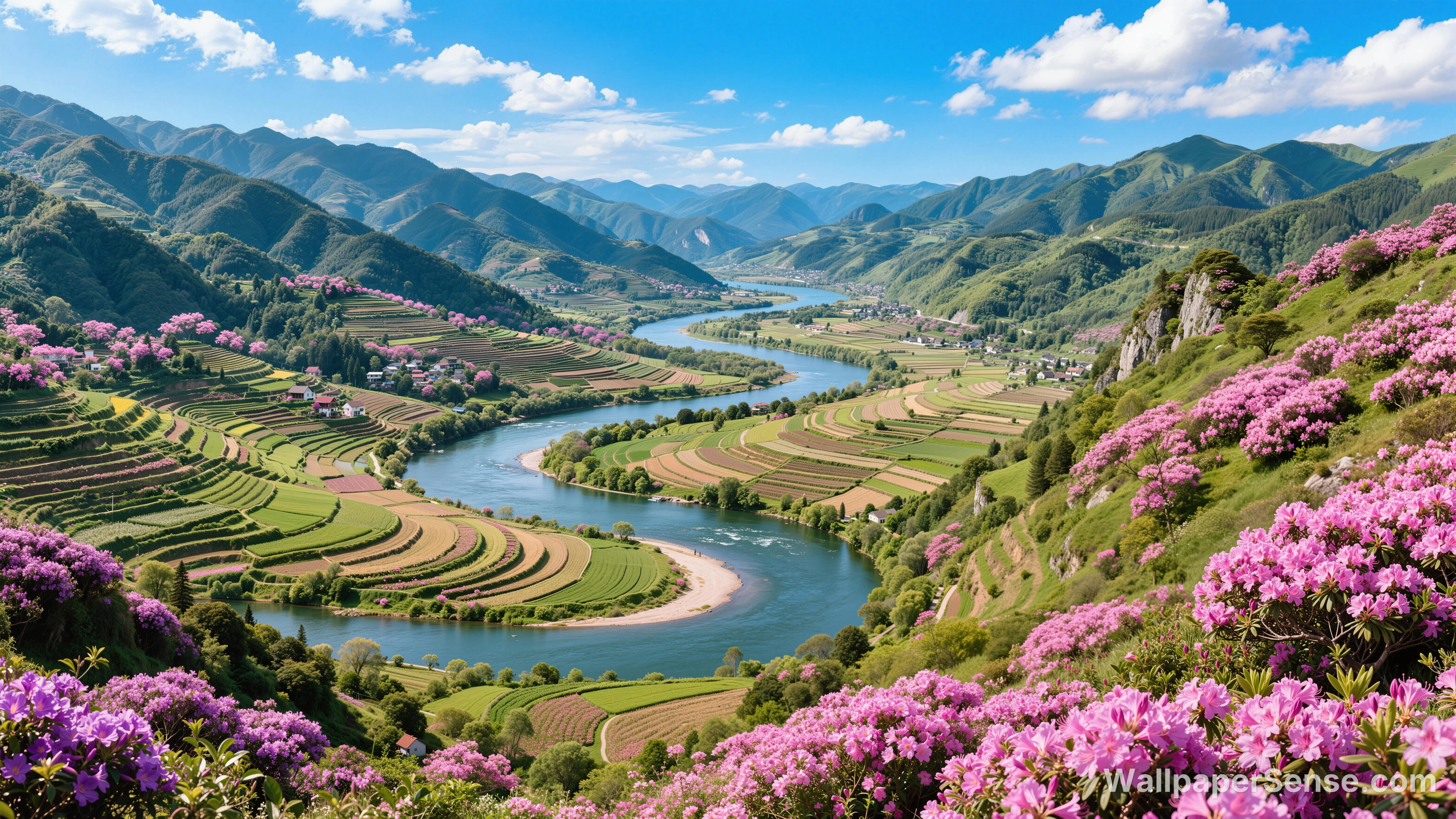 Chinese Style Valley Flower Field 8K Ultra HD Desktop Wallpaper