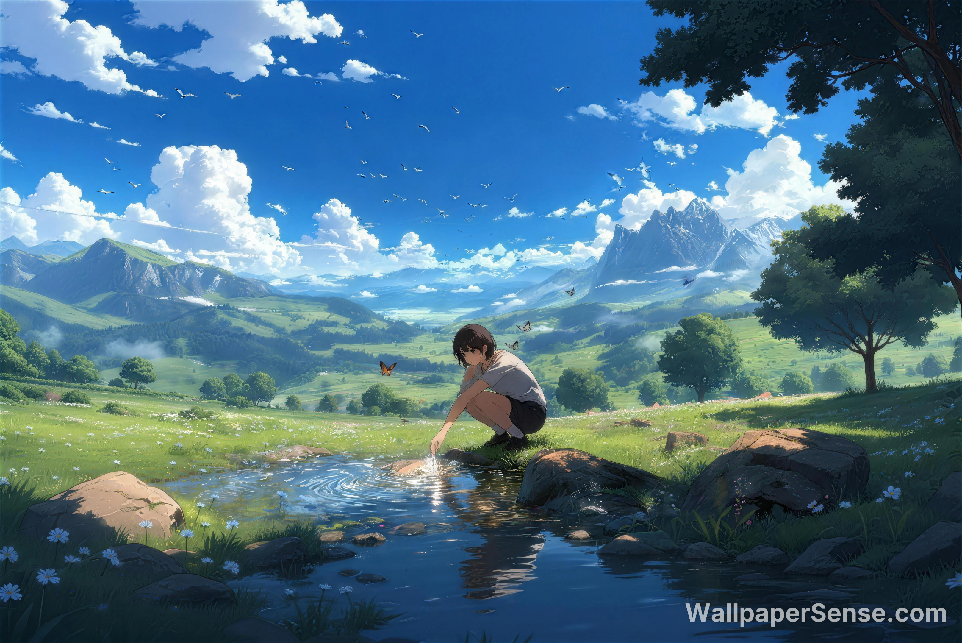 Studio Ghibli-Style Valley Stream 8K Desktop Wallpaper