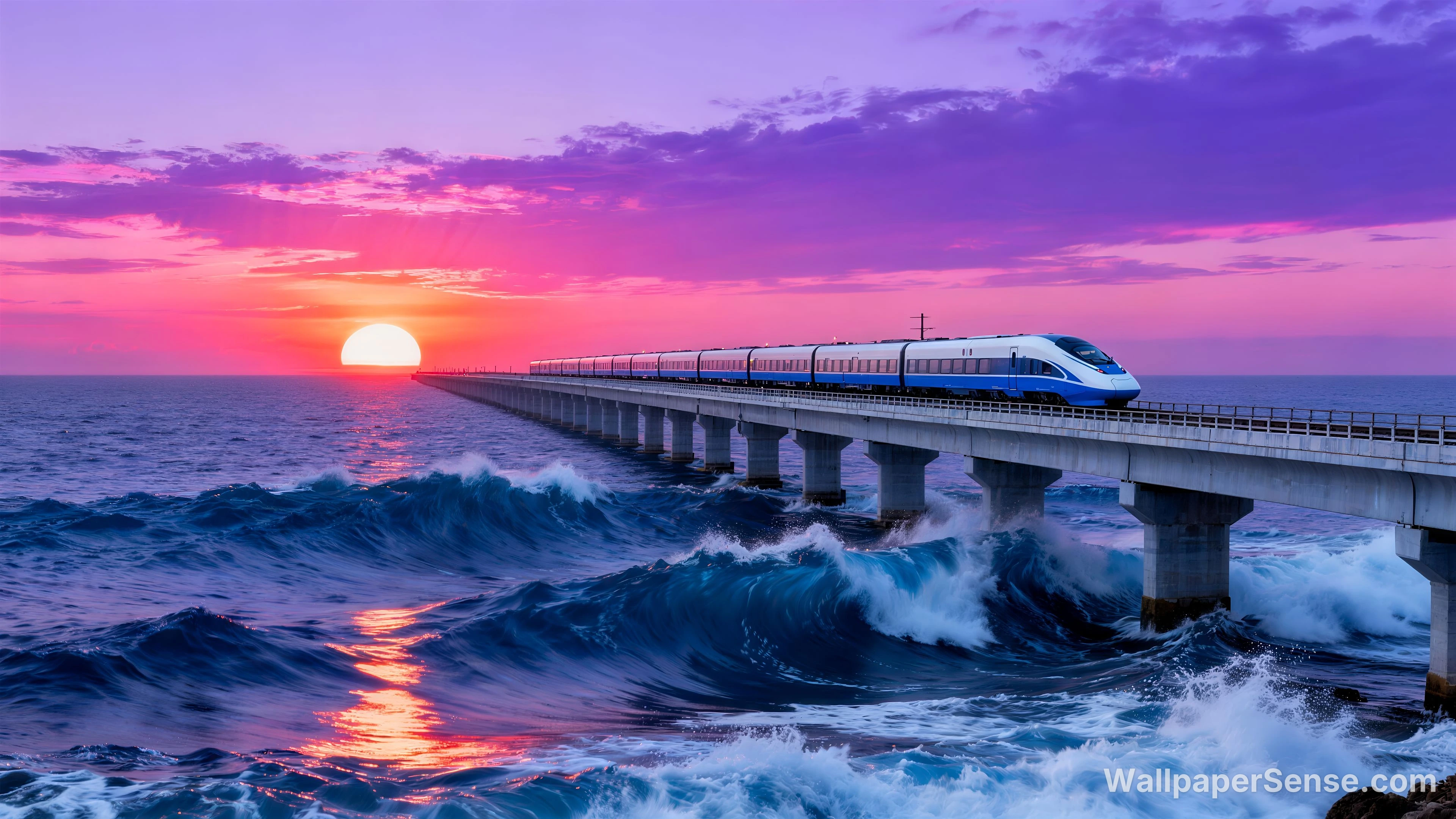Treno ad Alta Velocità Costiero Moderno, Wallpaper Desktop 8K