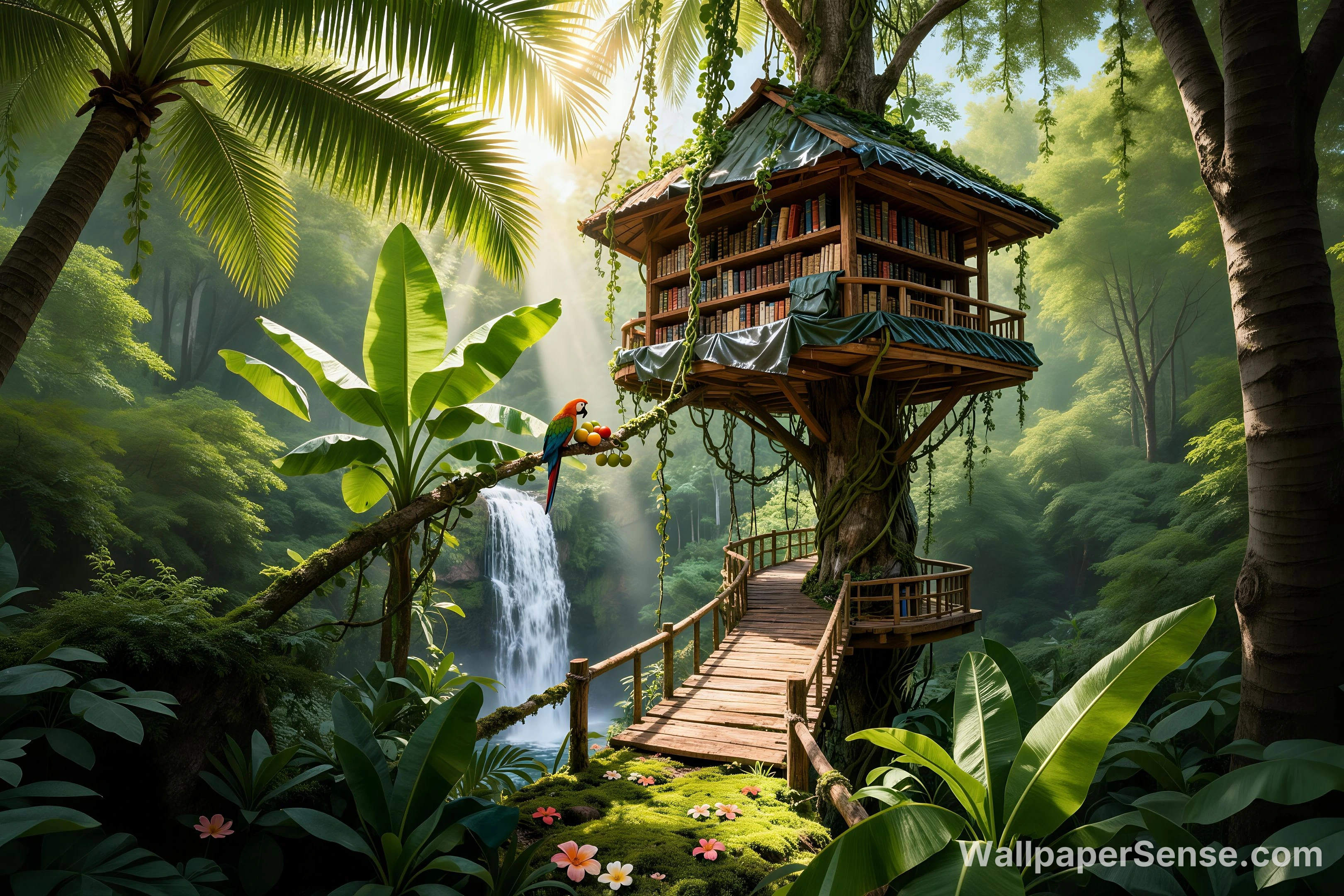 Tropischer Regenwald-Baumhaus 8K Ultra-HD-Hintergrundbild - Premium wallpaper in 8192x5460 resolution