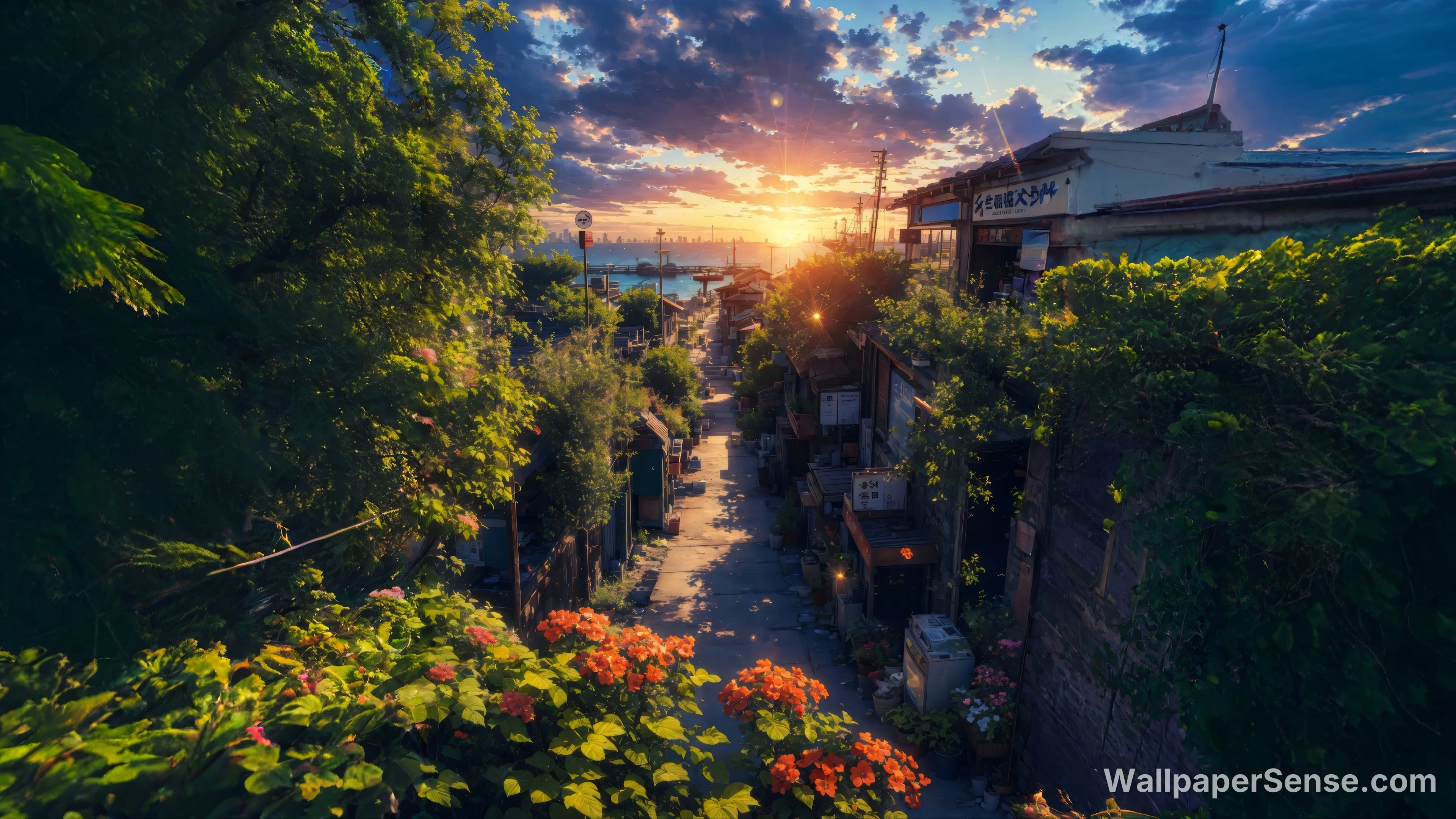 Alleyway Giapponese al Tramonto 8K Ultra HD Wallpaper per Desktop