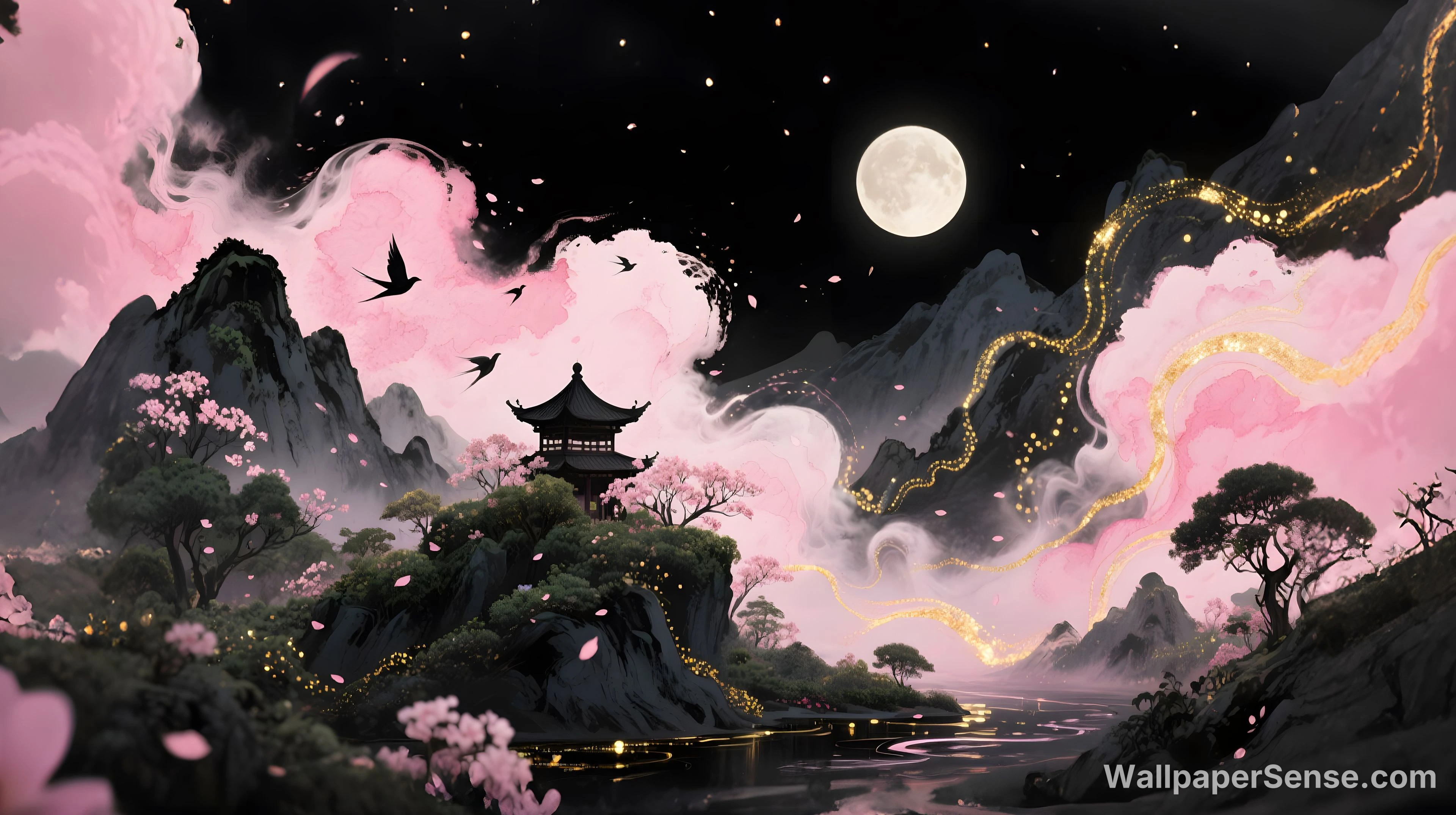 Oriental Art Měsíční chrám 4K stolní pozadí