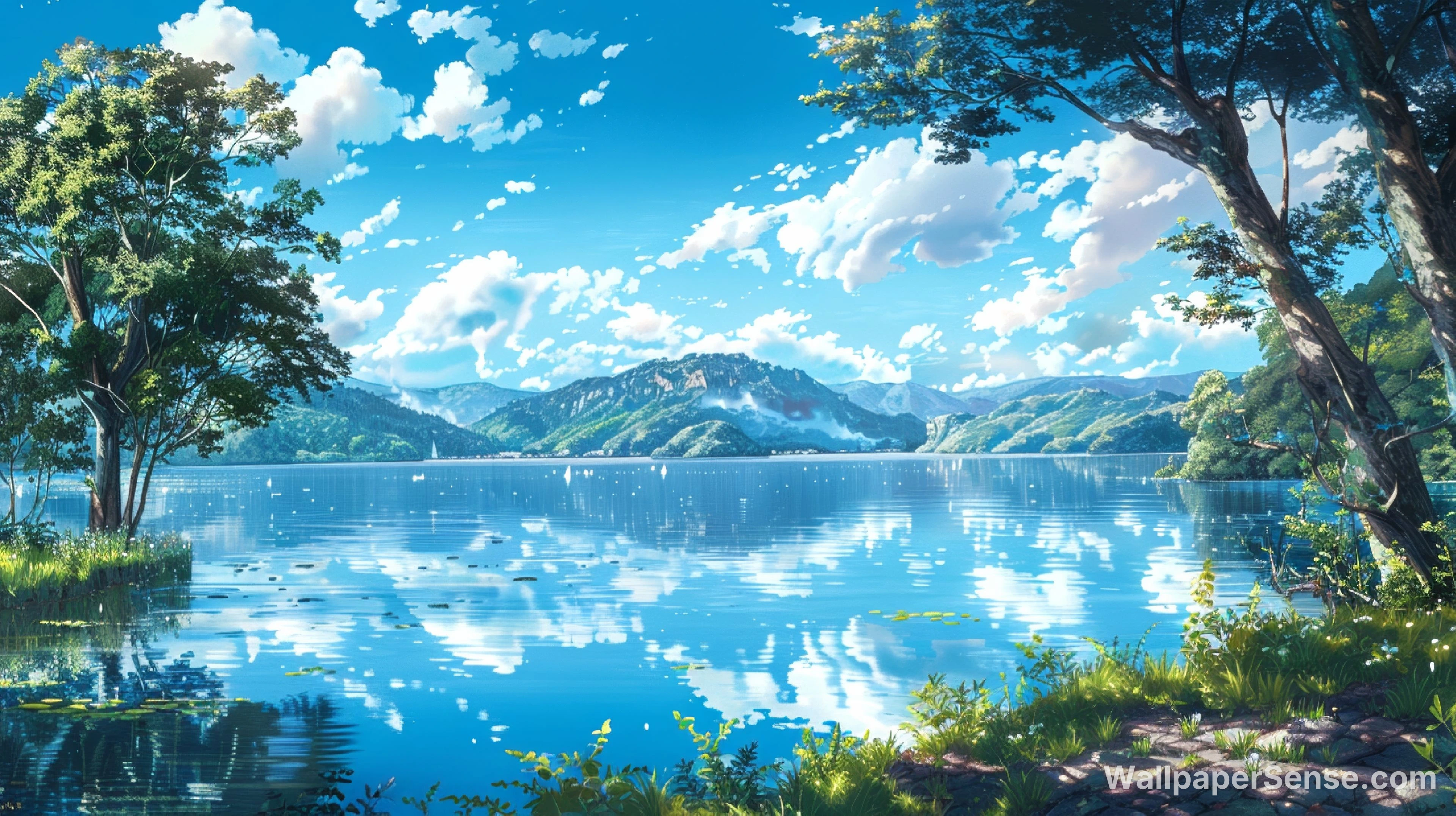 Japanese Anime Lake Scene 8K Ultra HD Desktop Wallpaper