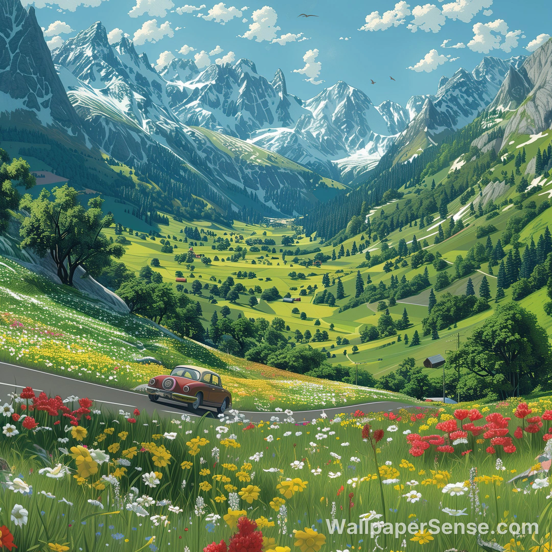 Anime Alpenvallei 8K Ultra HD Bureauondergrond