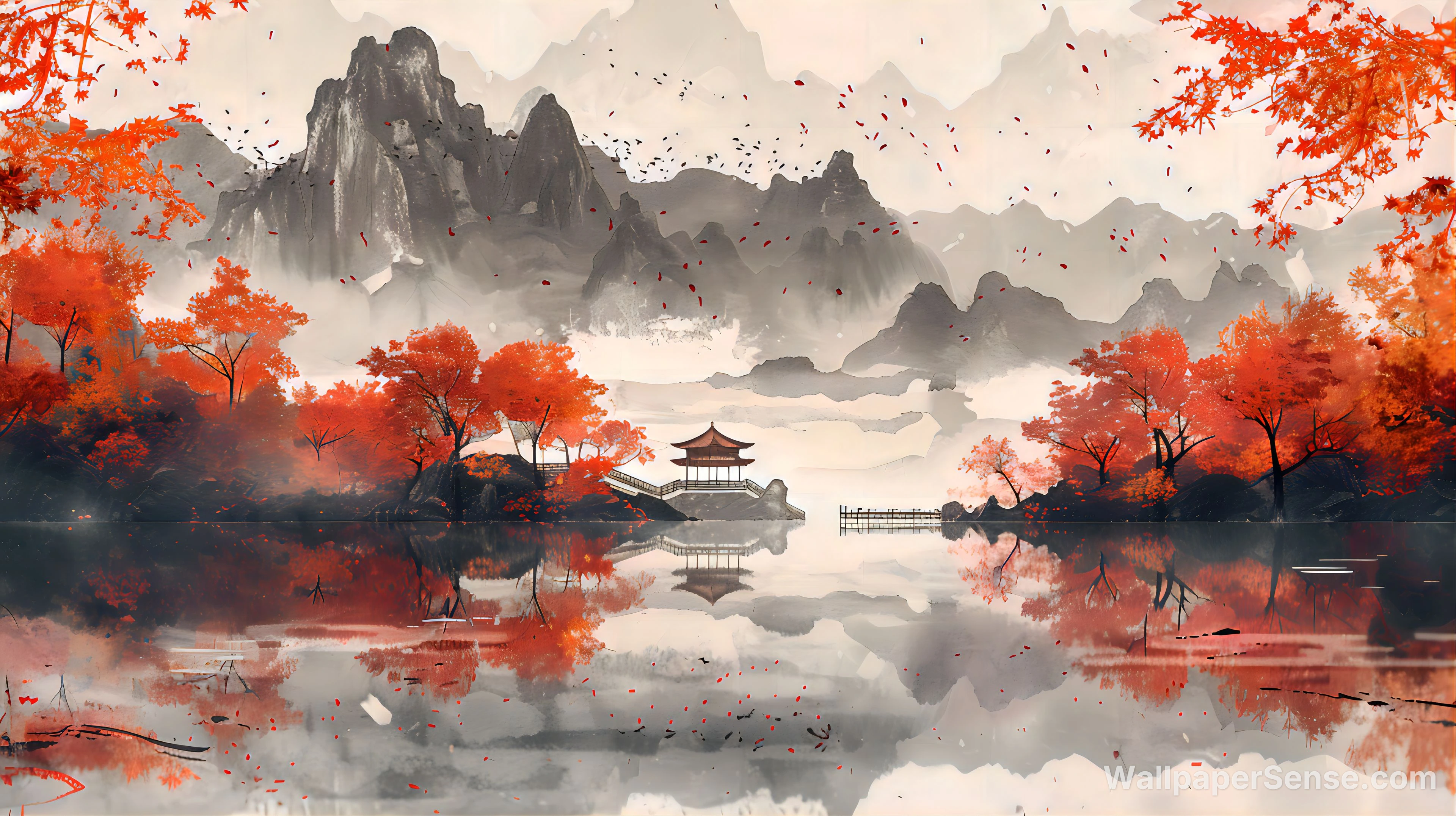Chinese Style Autumn Maple Leaves 8K Desktop Wallpaper