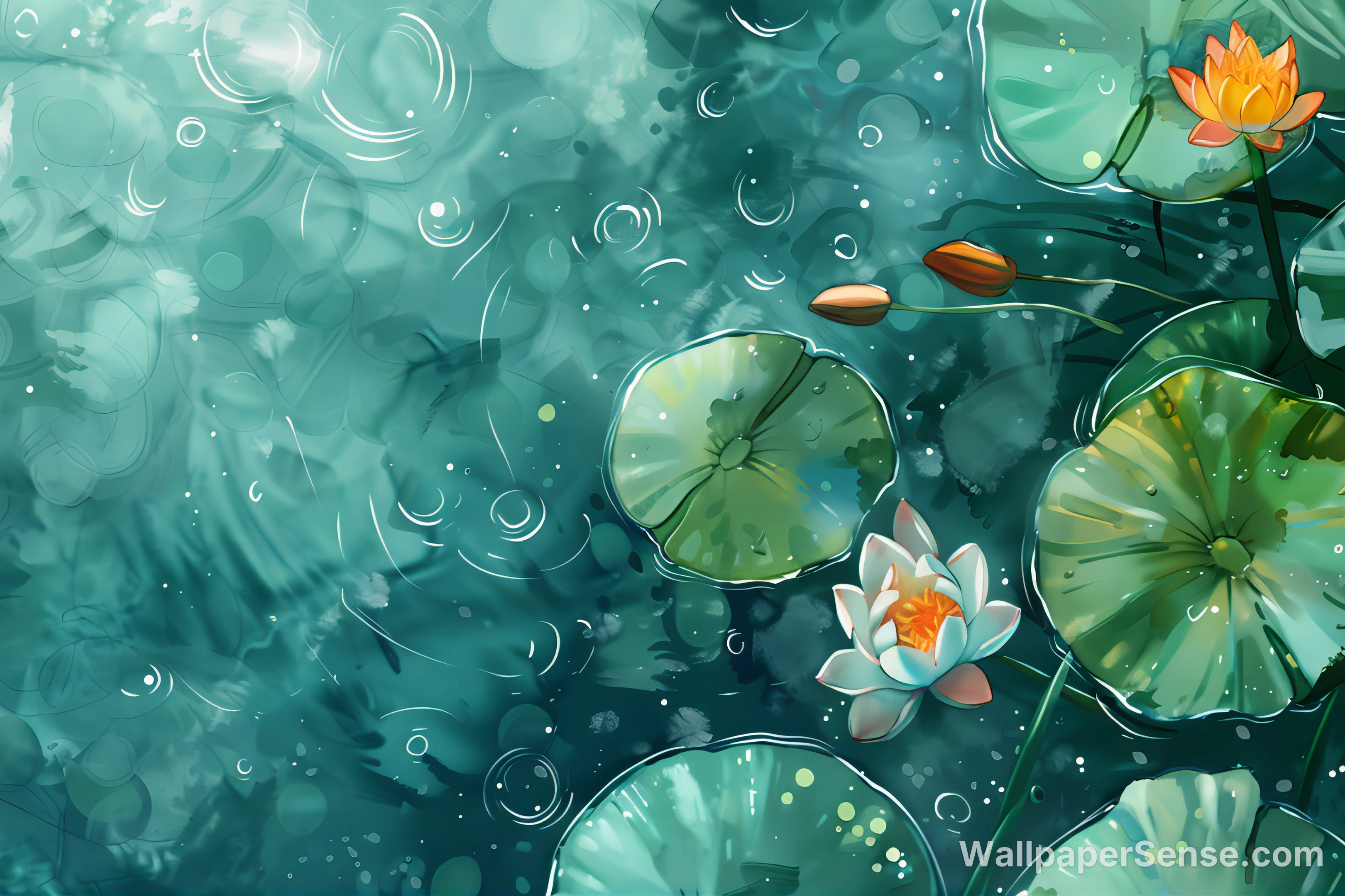 Seni Oriental Bunga Teratai 4K Wallpaper Desktop - Premium wallpaper in 3816x2544 resolution