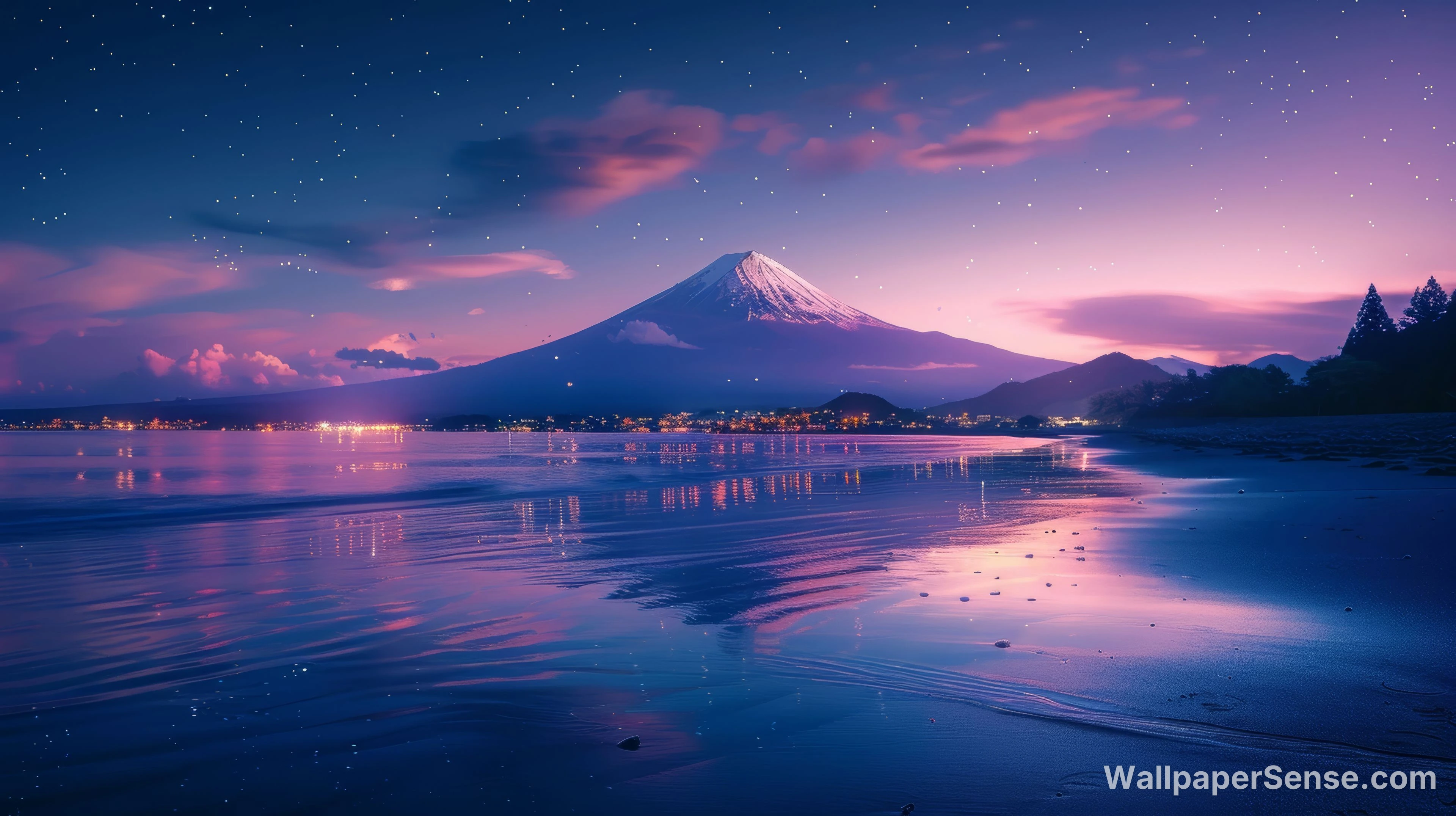 Japonský Mount Fuji noční obloha 8K Ultra HD stěnová papírová tapeta