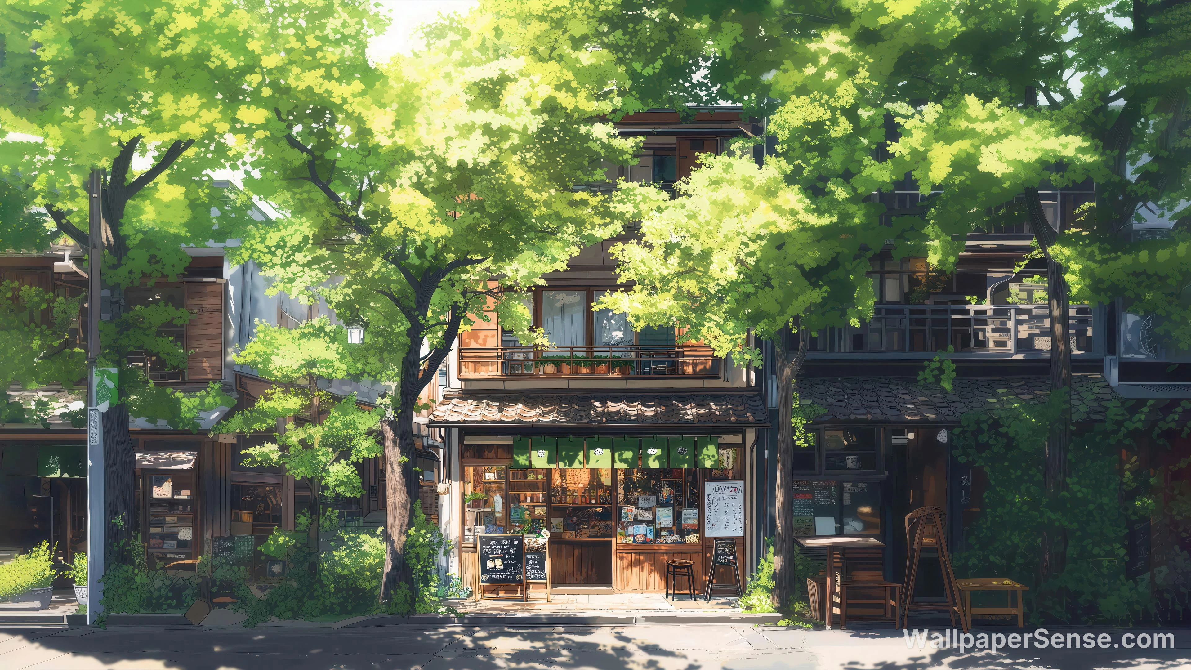 Japonský uliční kavárna 8K Ultra HD stěnová tapeta