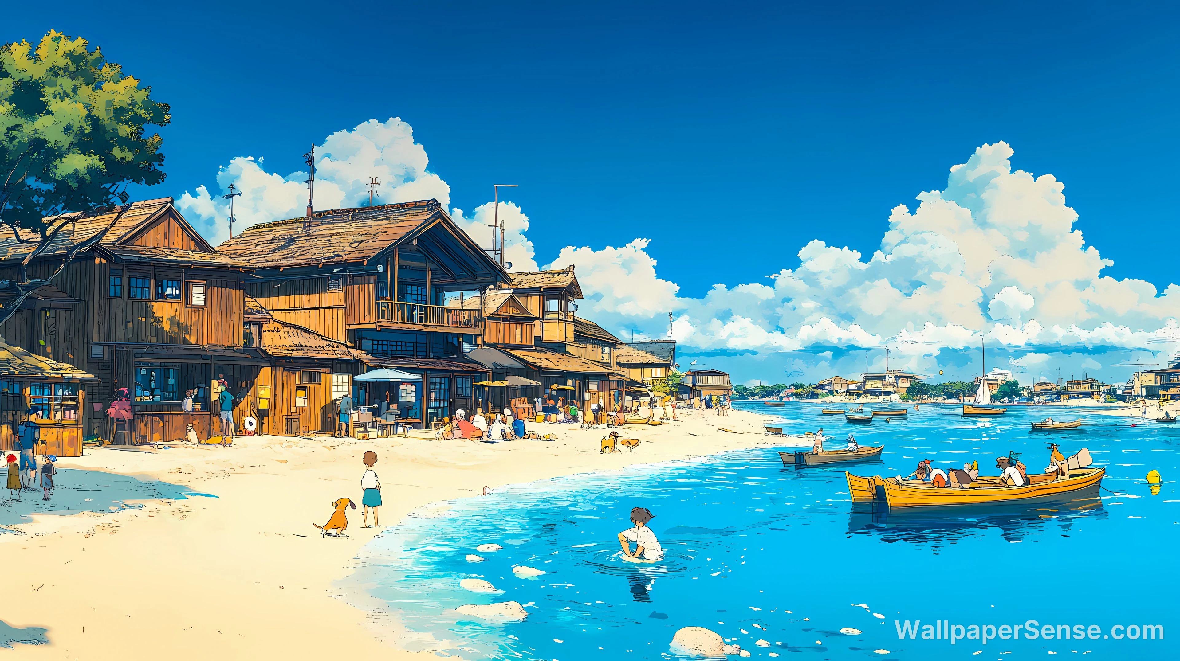 Japonská pobřežní vesnice 4K 8K Ultra HD sbírka pozadí - Japonská pobřežní vesnice 4K stěnový obrázek