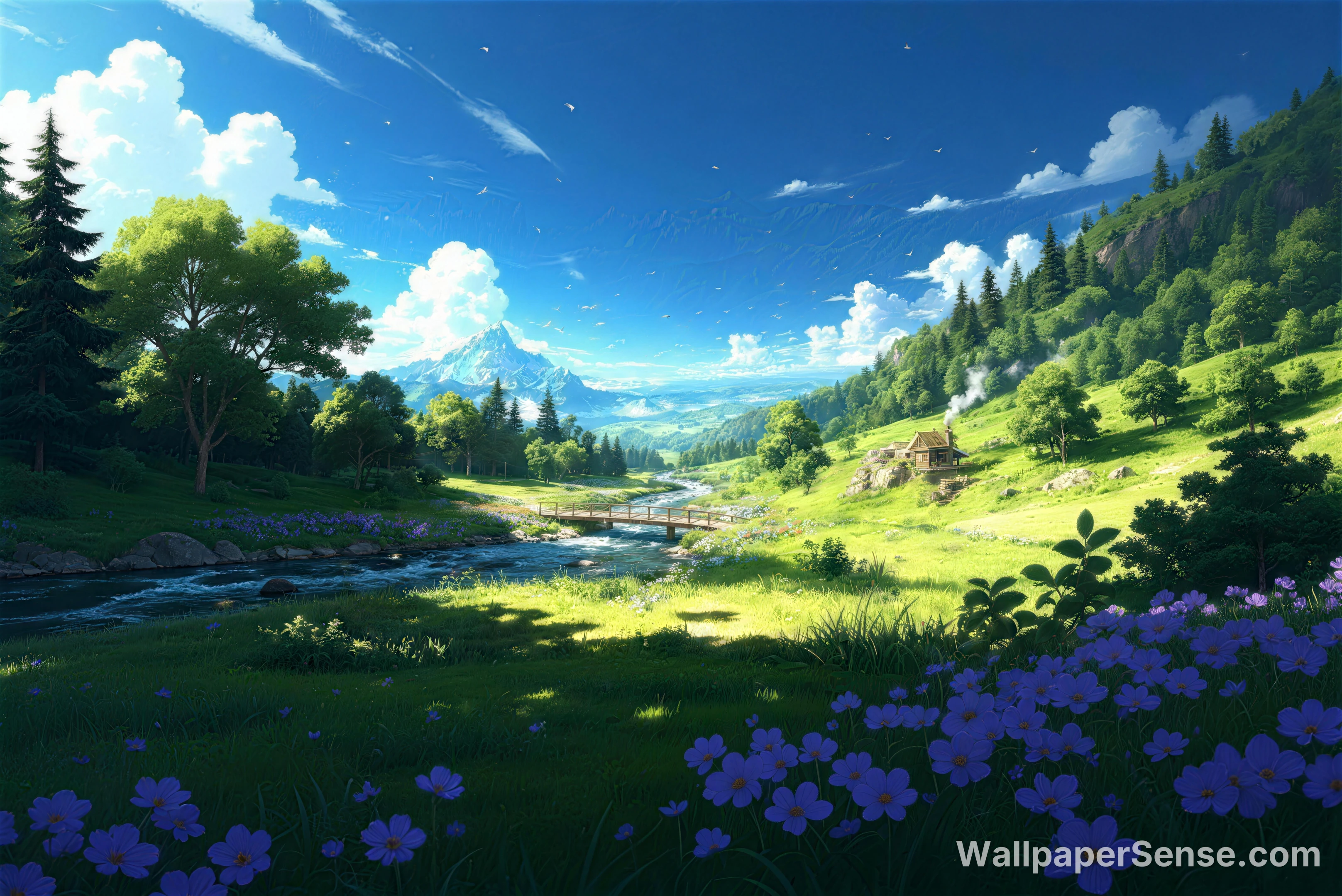 Anime-Style Valley Stream 8K Desktop Wallpaper
