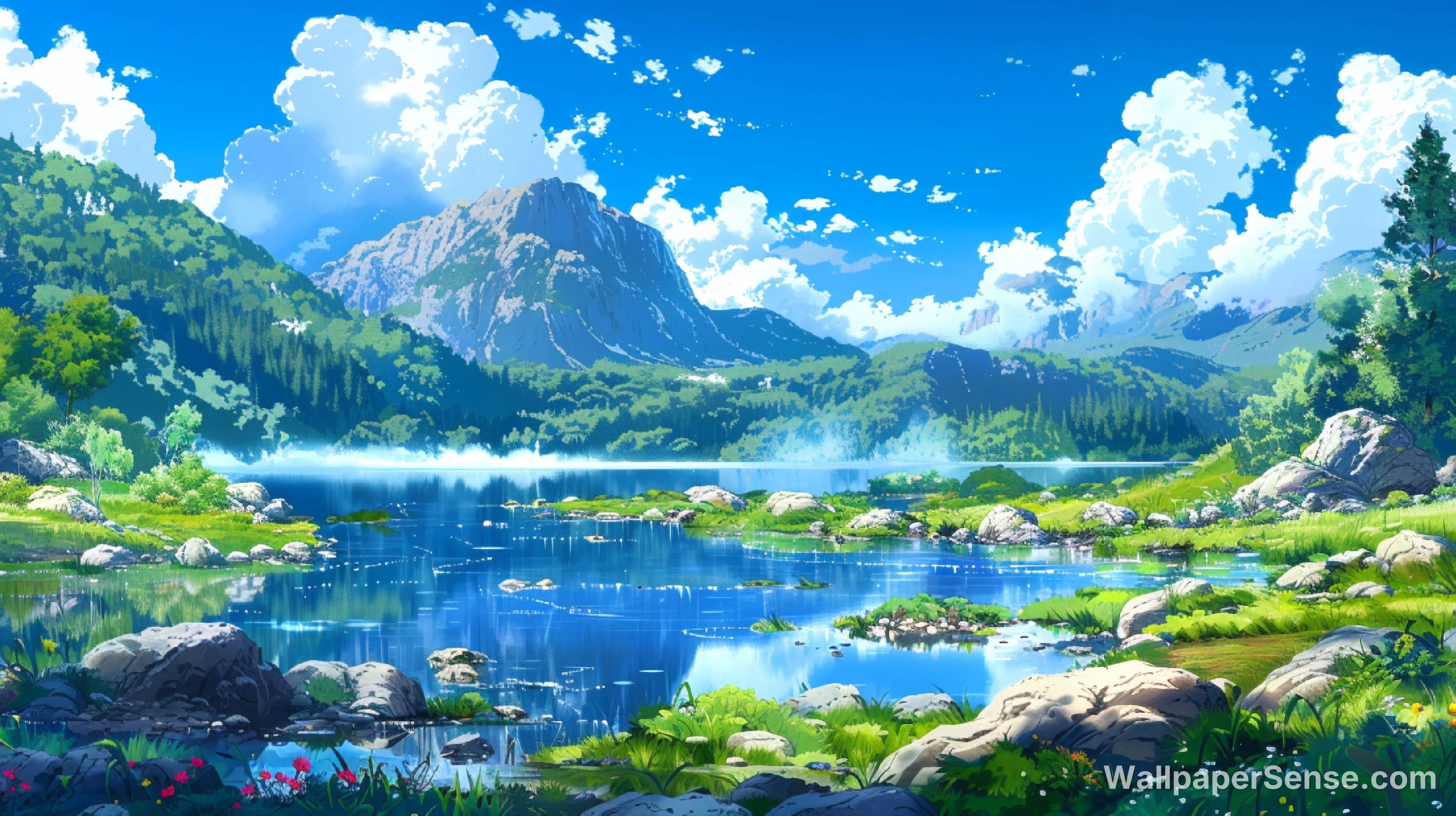 Japanese-Style Landscape 8K Wallpaper Pack - Japanese Anime Lake Mountain Scenery 8K Desktop Wallpaper