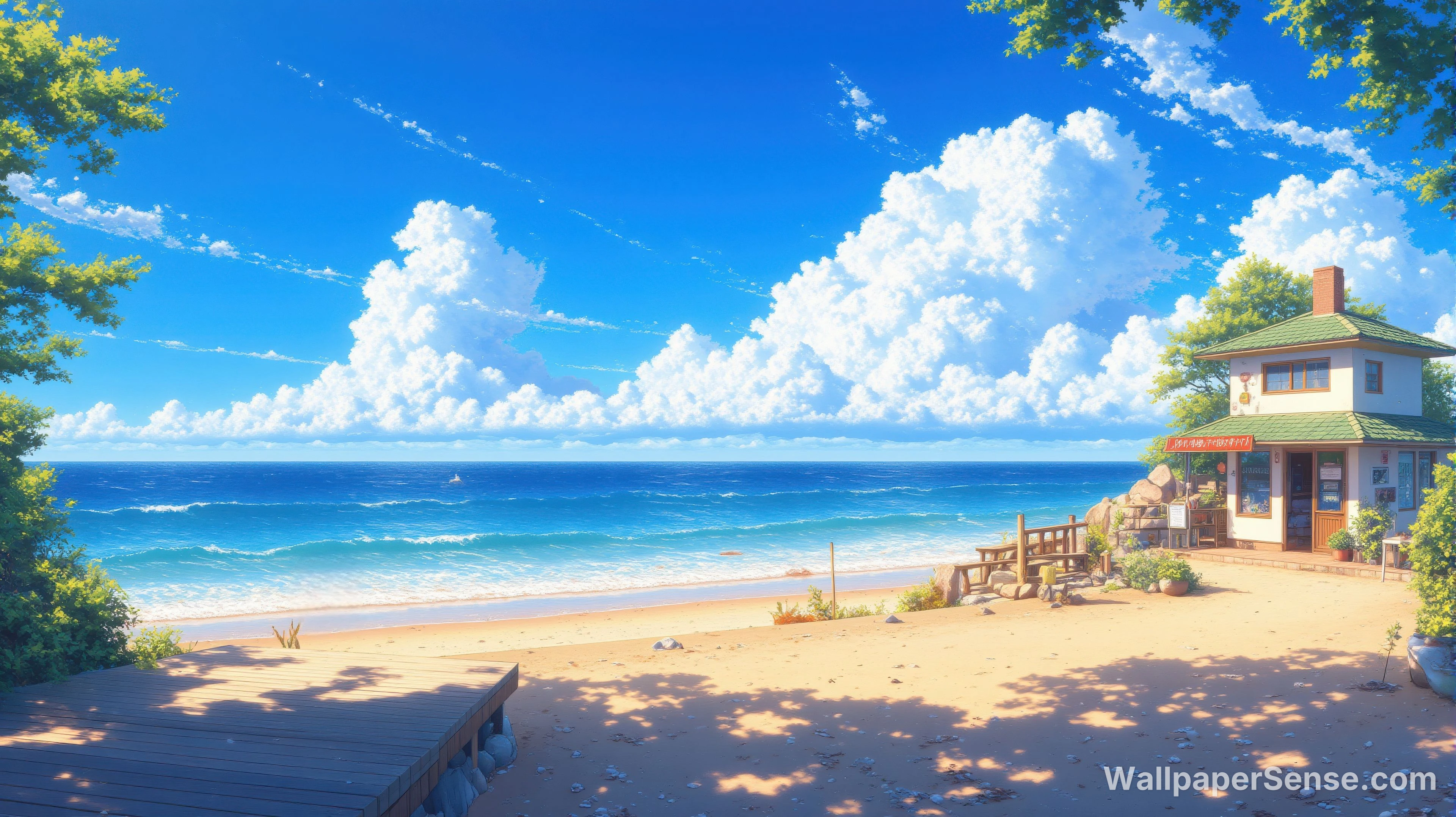 动漫海滩小屋 4K 桌面壁纸 - Premium wallpaper in 4560x2560 resolution