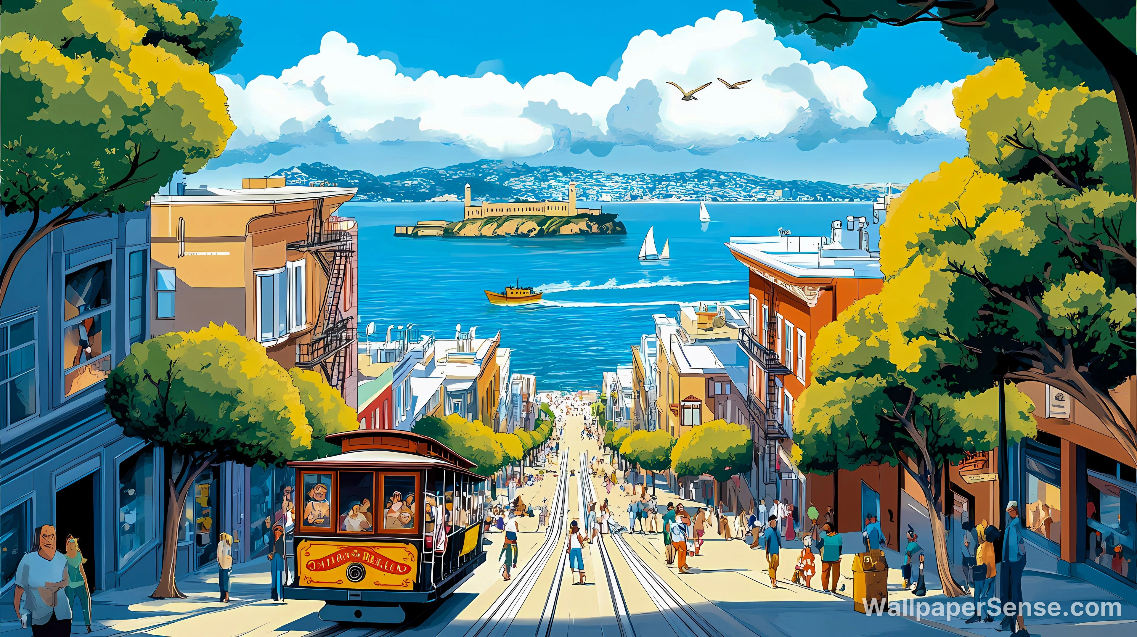 San Francisco kabelbaanstraat 4K bureaublad achtergrond