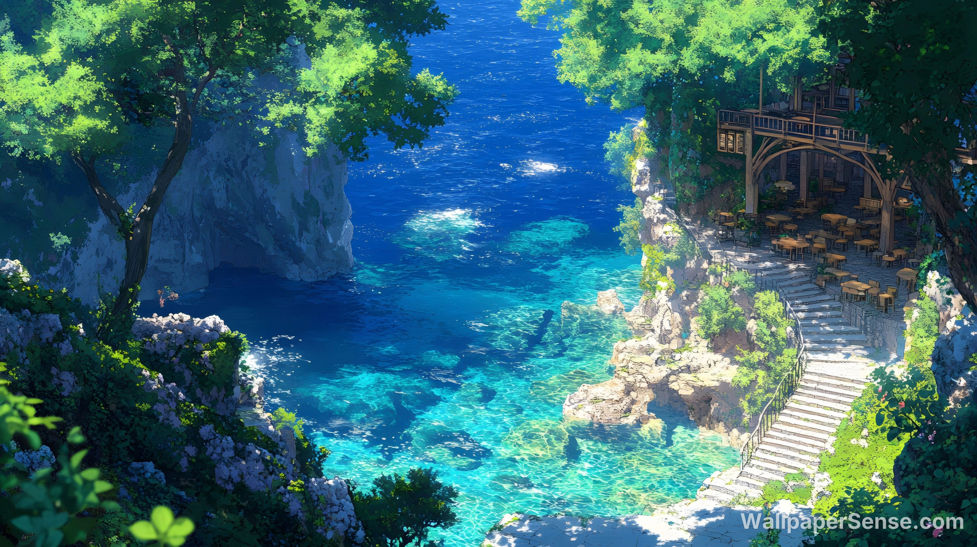 Costa de Anime Japonês 8K Ultra HD para Desktop - Premium wallpaper in 8000x4484 resolution