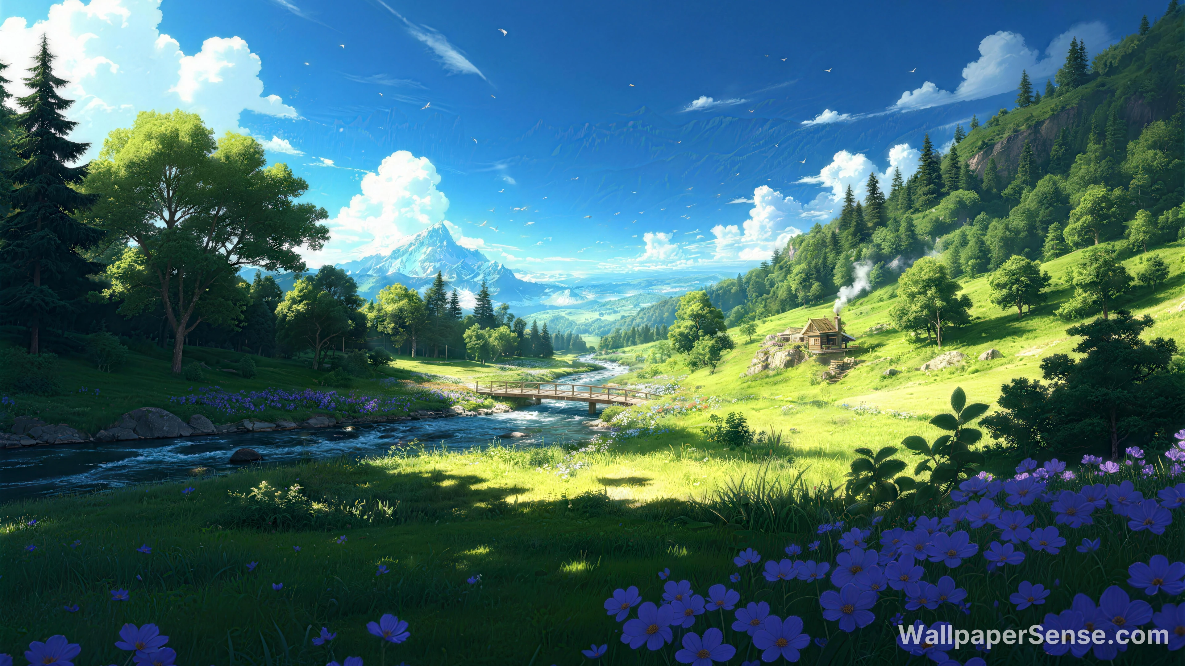 动漫风格山谷溪流 8K 桌面壁纸 - Premium wallpaper in 8192x4608 resolution