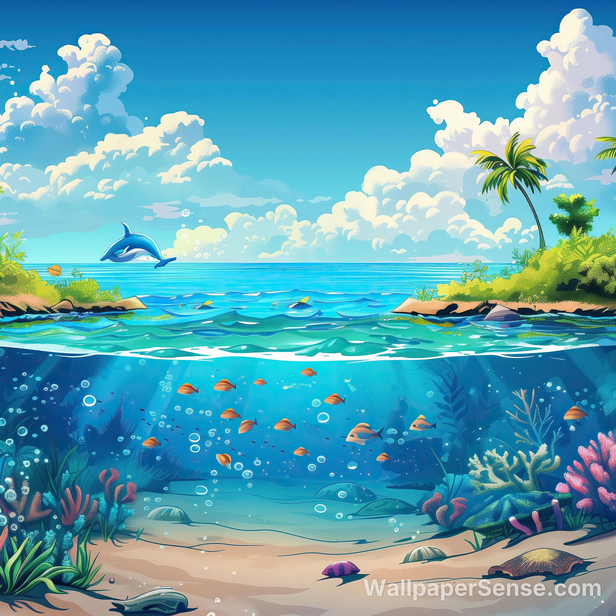Tropical Ocean Dolphin 8K Ultra HD Desktop Wallpaper