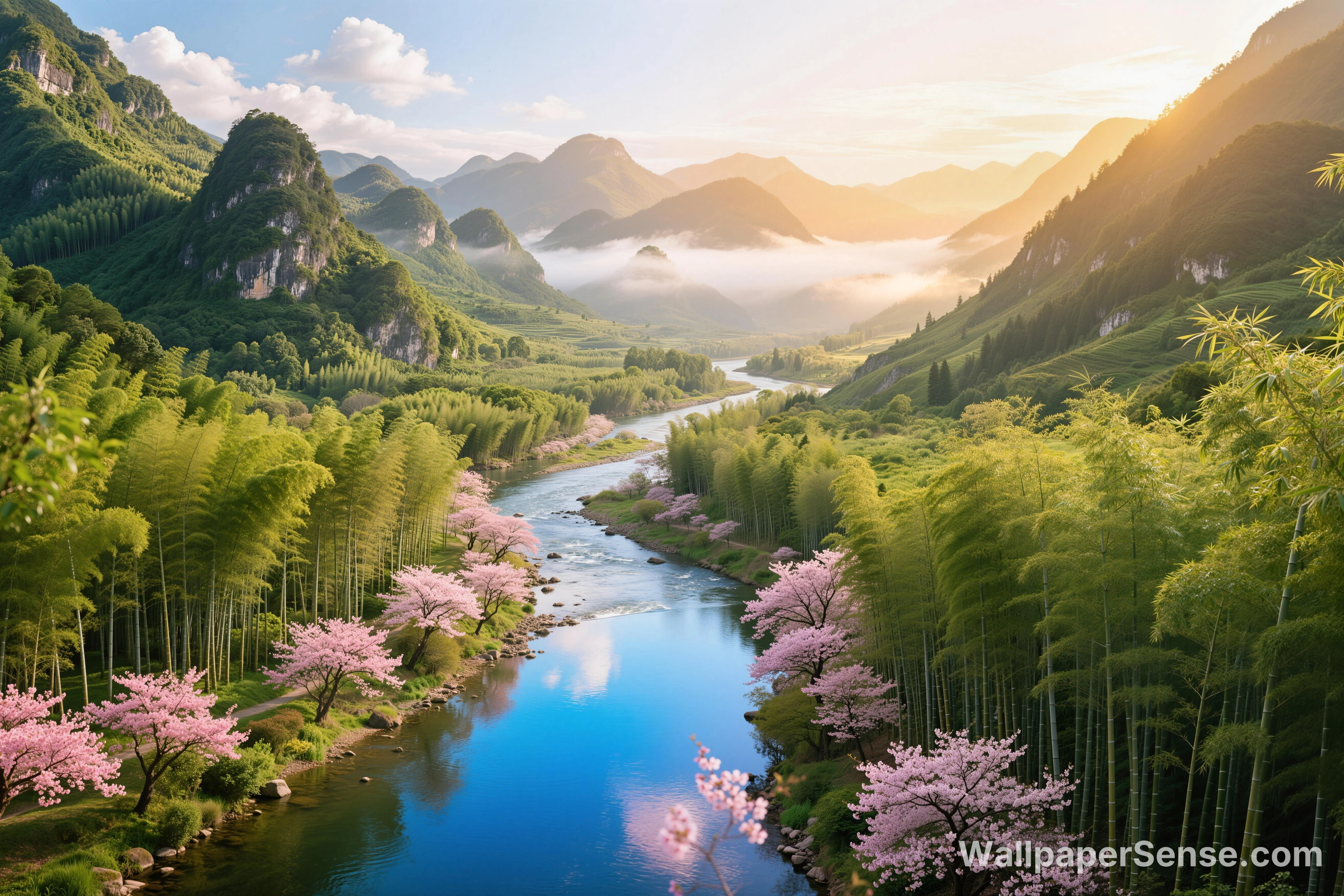 Chinese Style Cherry Blossom Valley 8K Ultra HD Desktop Wallpaper