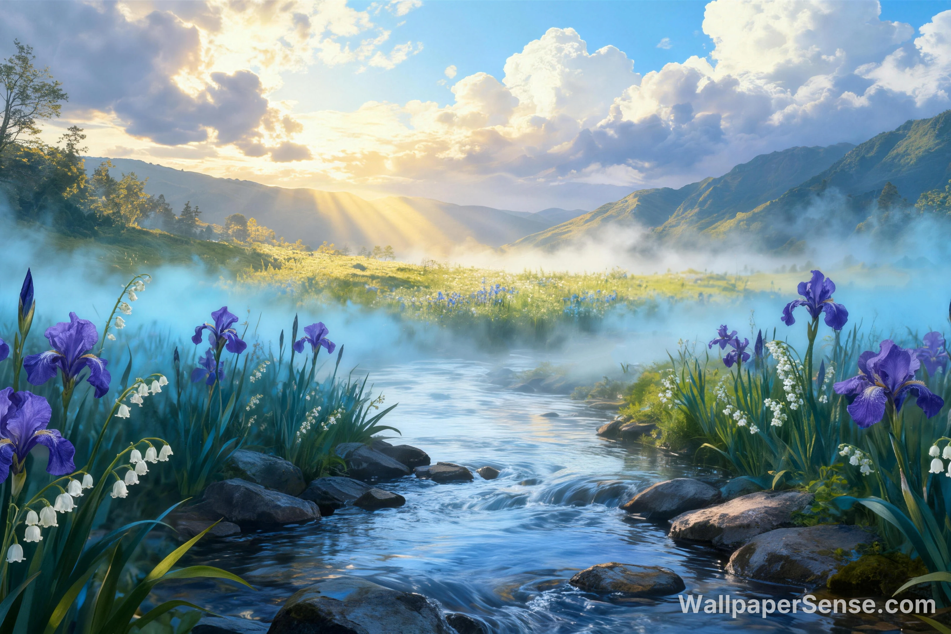 Dreamy Chinese Landscape with Stream 8K Desktop Wallpaper - Premium wallpaper in 6912x4608 resolution