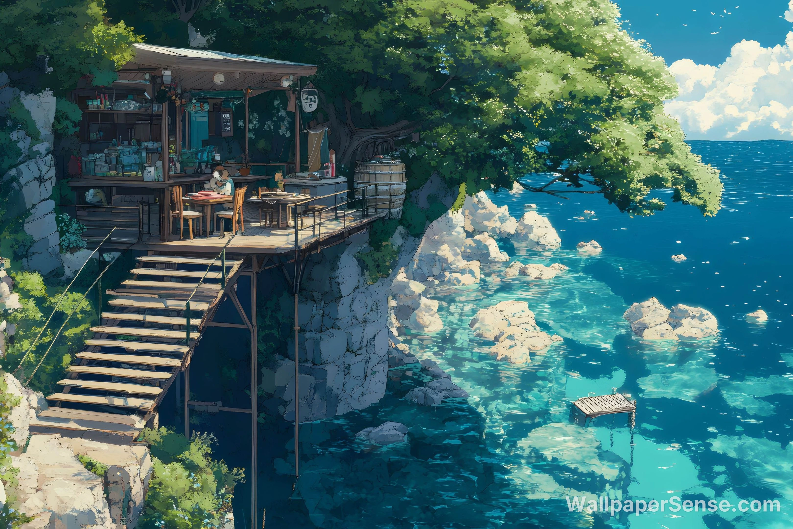 Japansk anime-strandhytte 8K-skjermbakgrunn - Premium wallpaper in 6726x4484 resolution