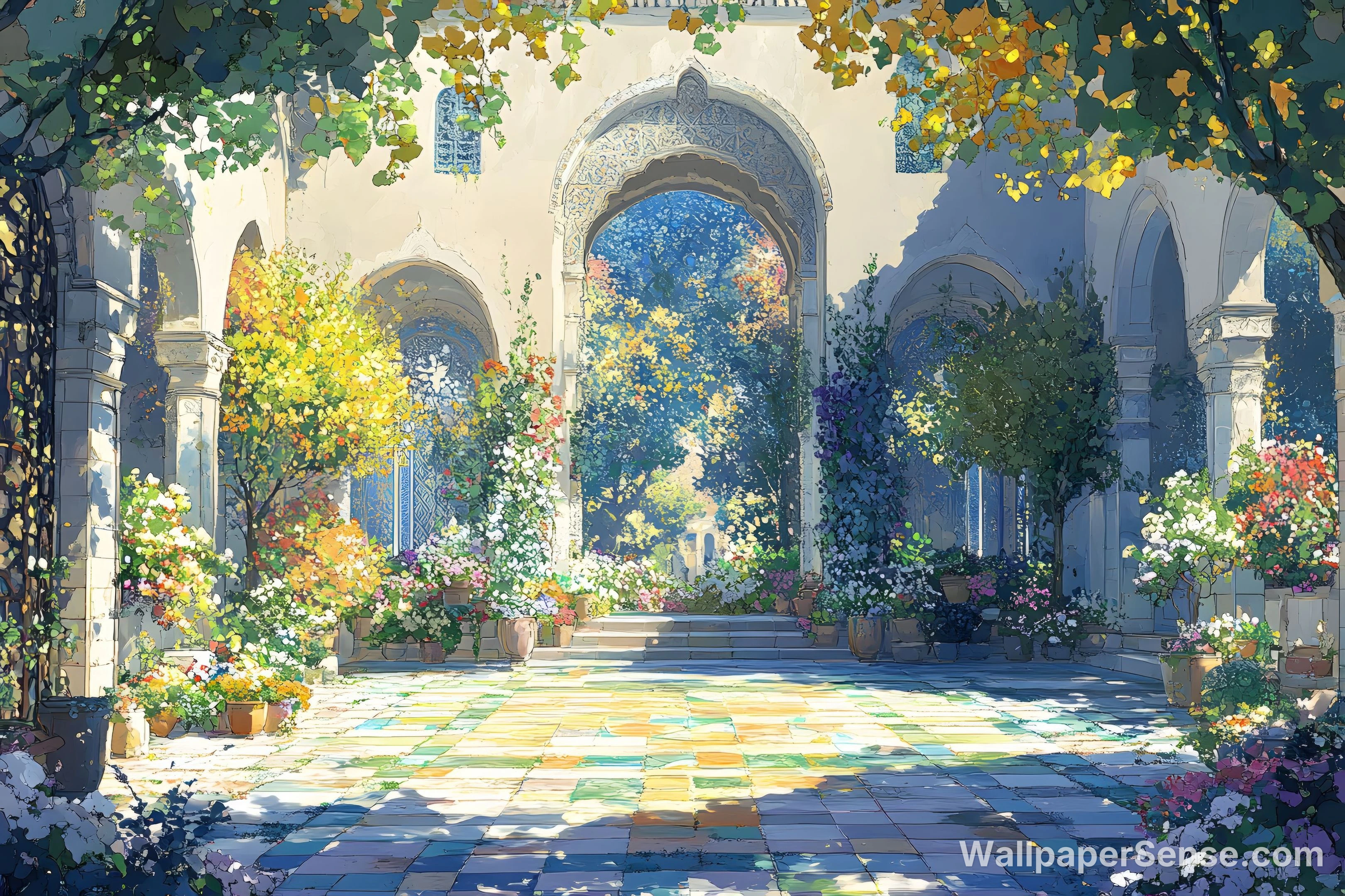 Oriental Garden Courtyard 8K Ultra HD Desktop Wallpaper
