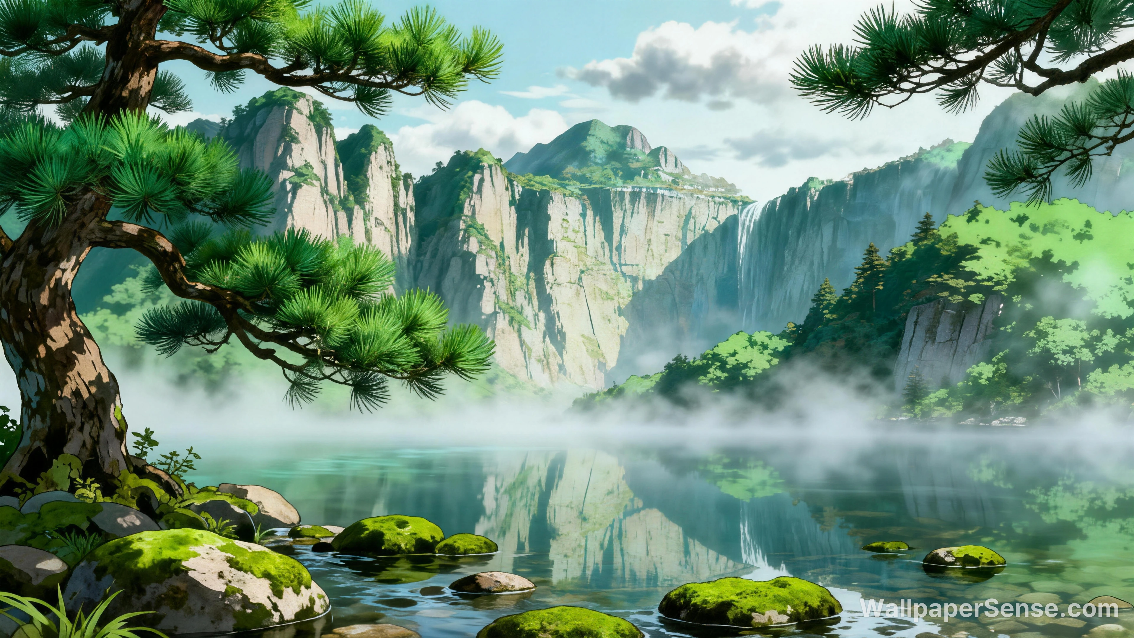 Japonská krajina se smrkem 8K pro plochu