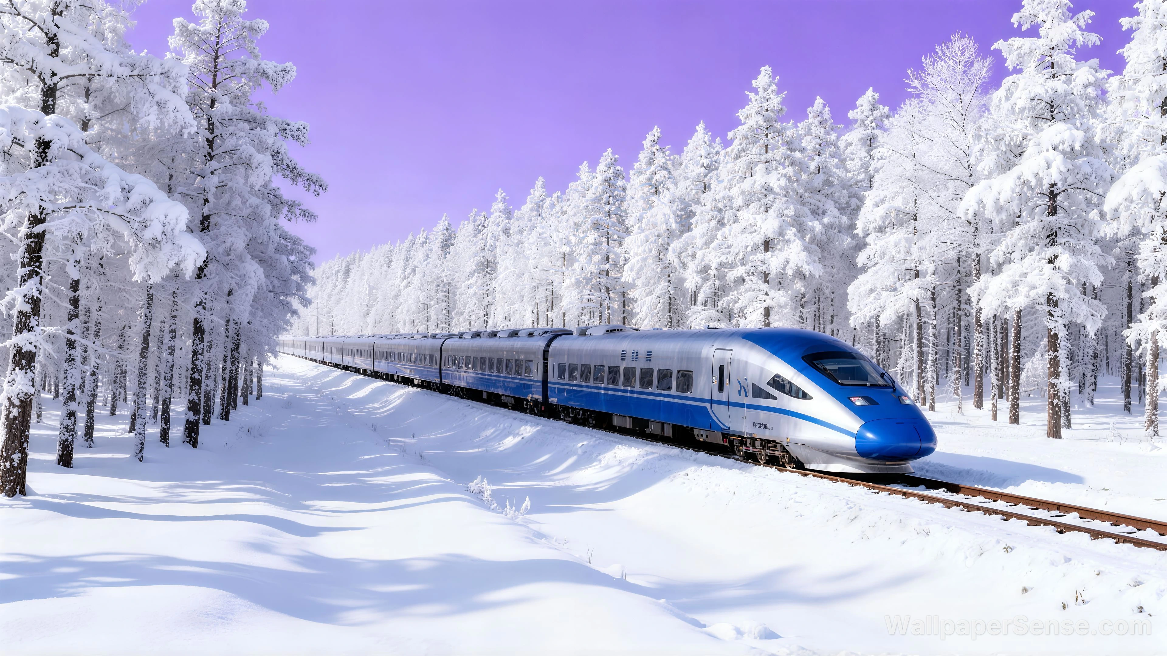 Treno ad Alta Velocità Nordico nella Neve 8K Ultra HD per Desktop
