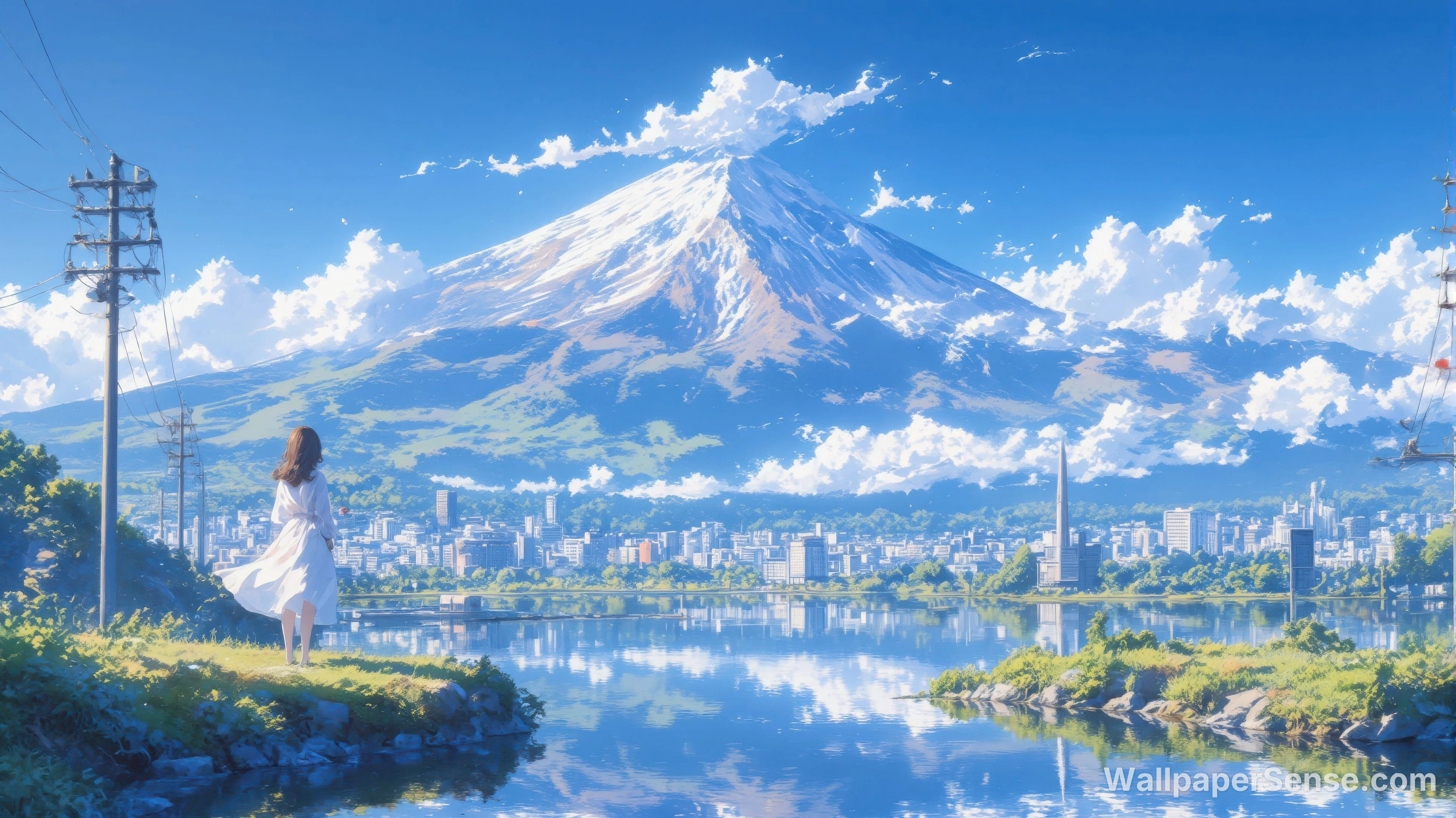 Fond d'écran 4K paysage de Fuji en style anime japonais - Premium wallpaper in 4560x2560 resolution