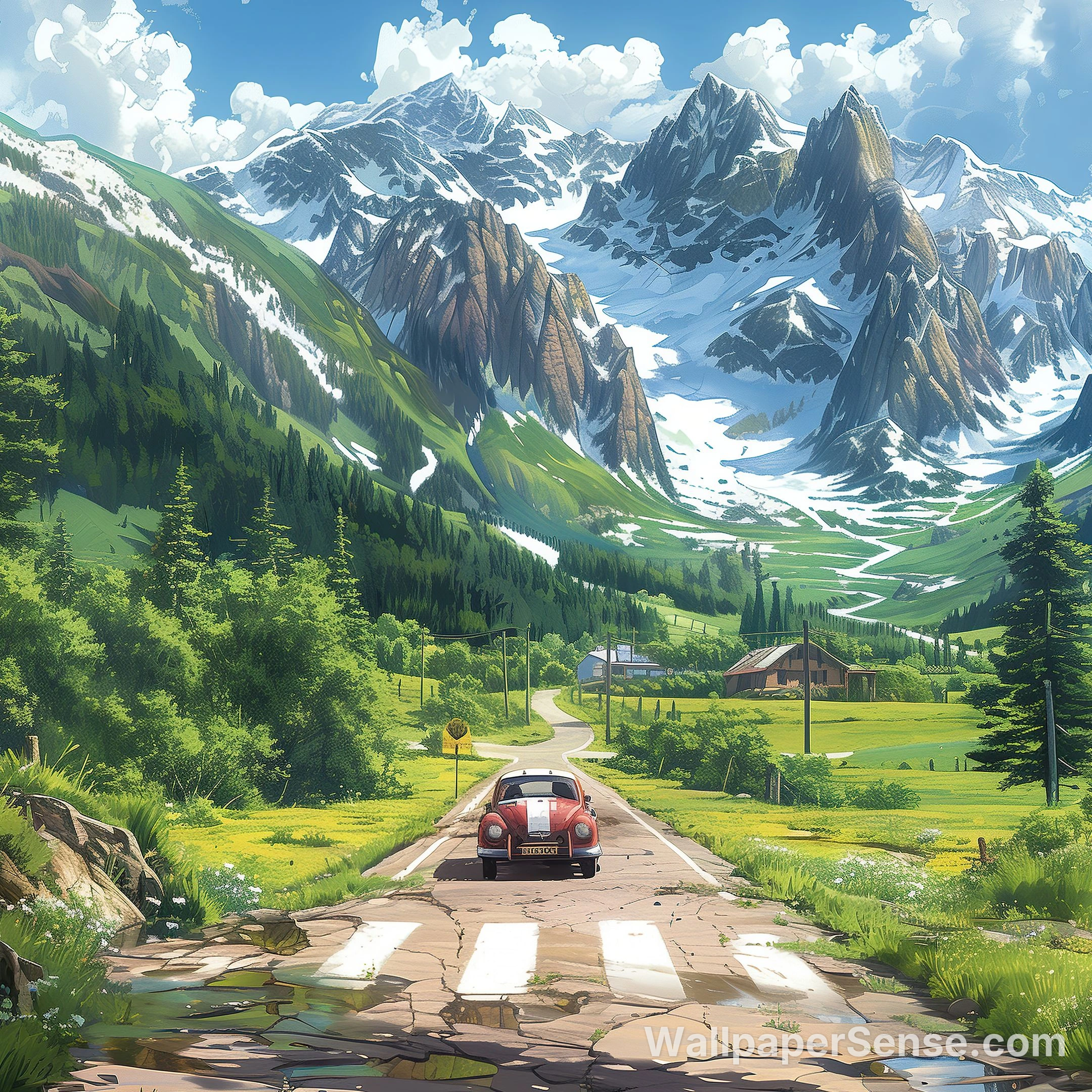 Paisagem Alpina em Estilo Anime 8K Ultra HD para Desktop - Premium wallpaper in 5000x5000 resolution