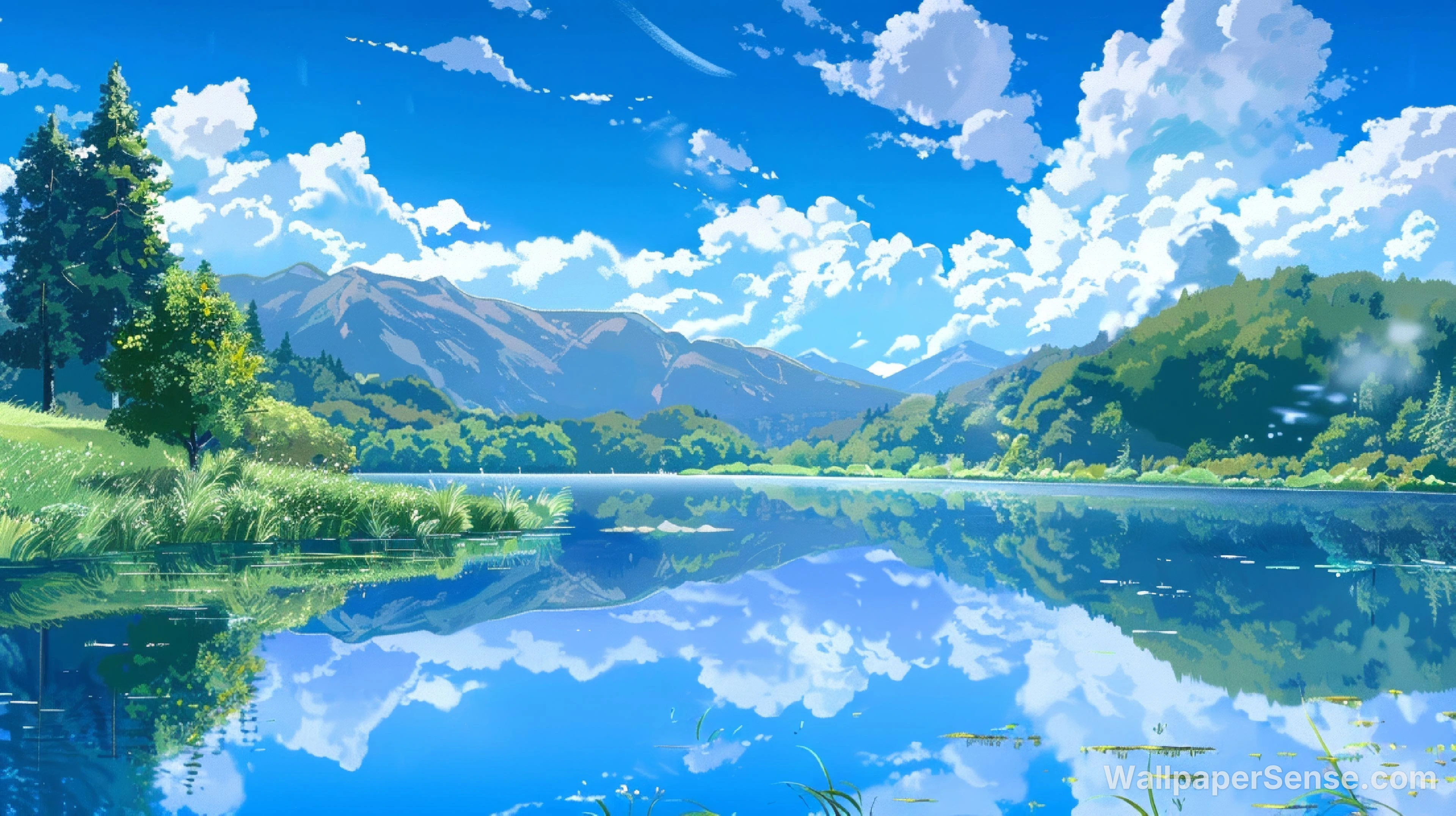 Japanese Anime Lake Scene 8K Ultra HD Desktop Wallpaper