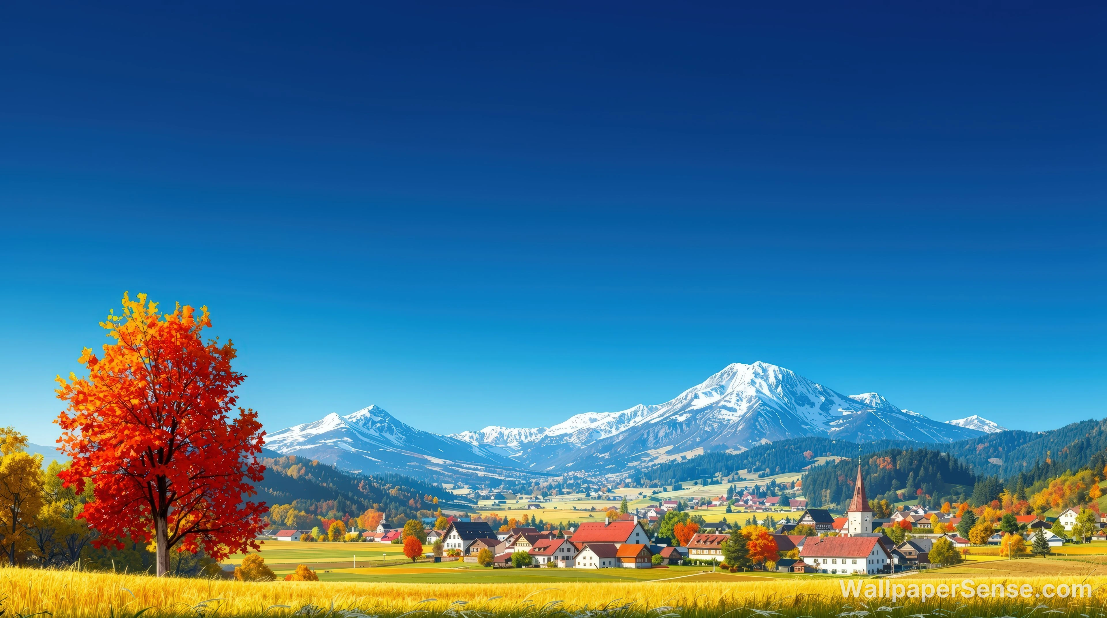 Aldeas de otoño en los Alpes 4K Wallpaper para escritorio - Premium wallpaper in 5760x3216 resolution