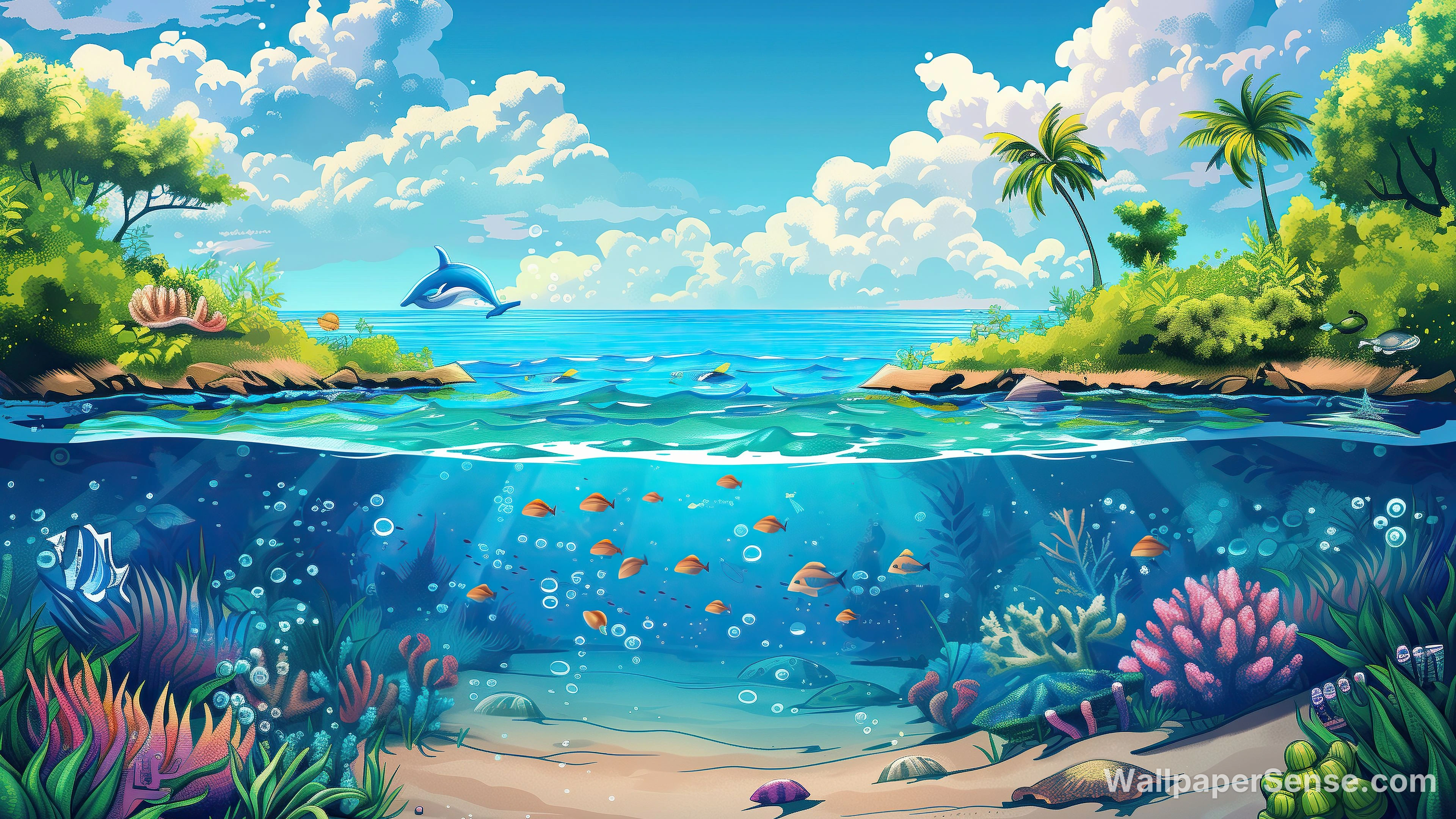 Tropical Ocean Dolphins and Reef 8K Ultra HD Wallpaper Collection - Tropical Ocean Reef 8K Ultra HD Desktop Wallpaper
