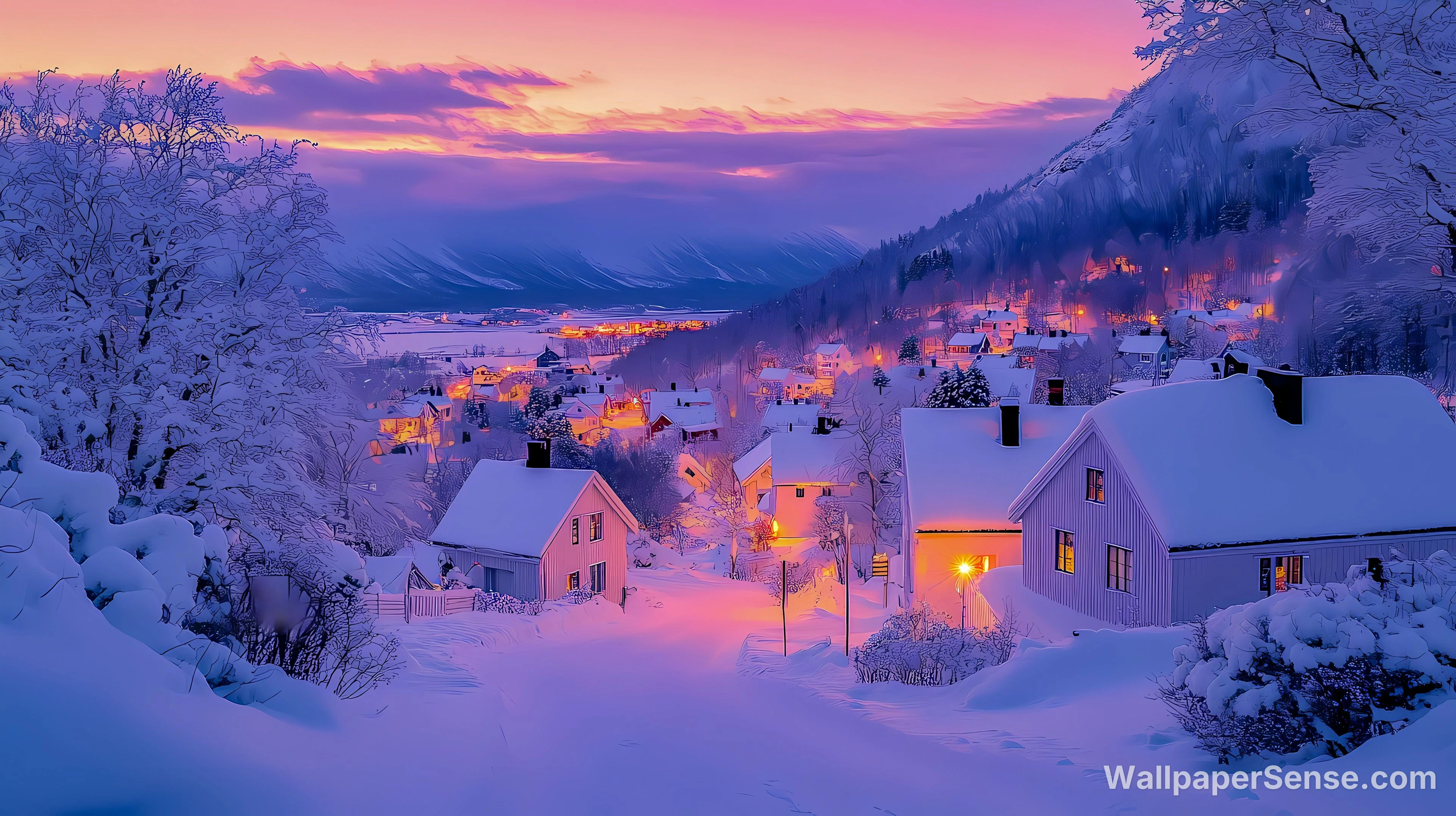 Collection de fonds d'écran 4K 8K Montagne et village hivernal - Village montagneux hivernal 4K Fond d'écran
