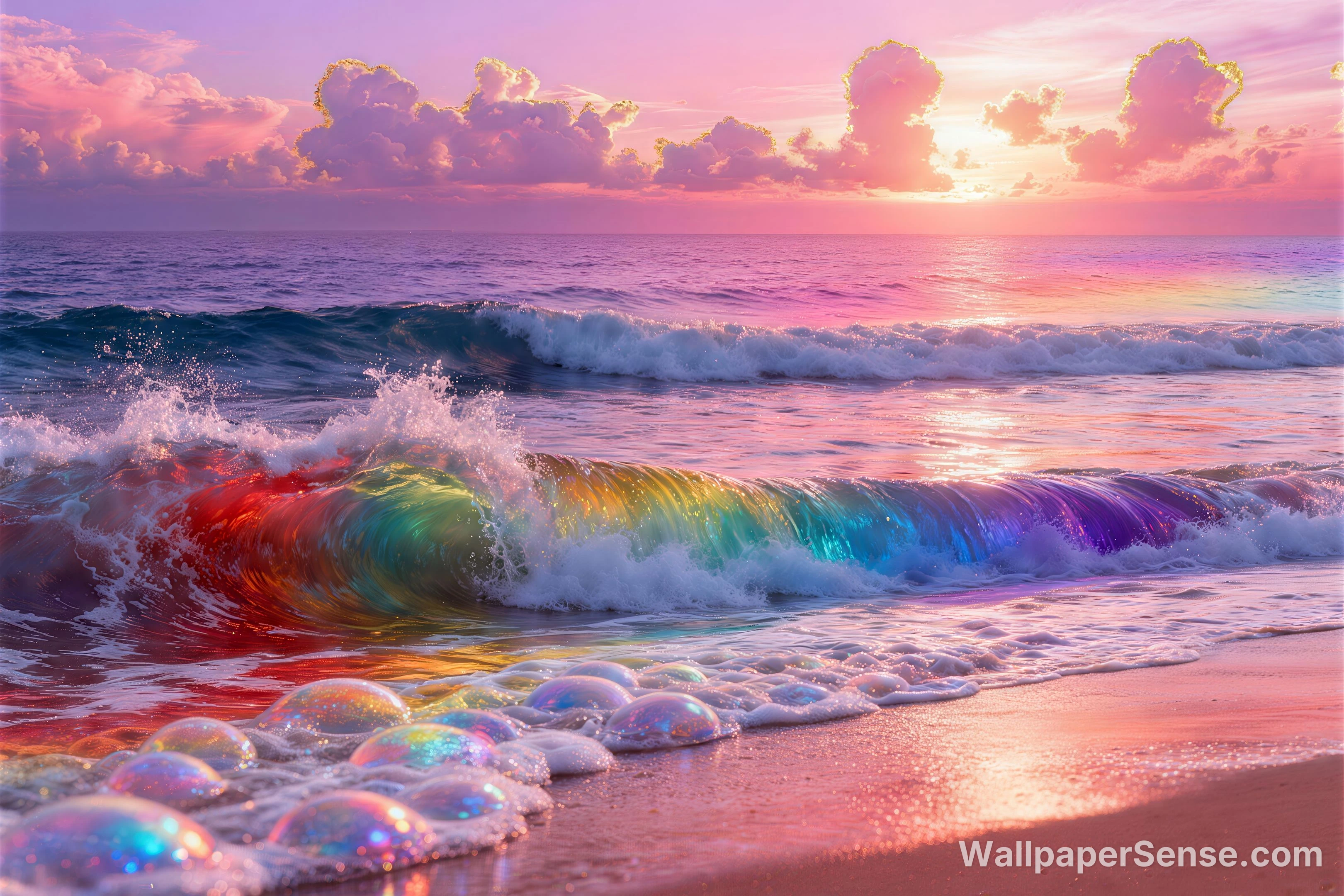 梦幻彩虹海洋波浪 8K超高清桌面壁纸 - Premium wallpaper in 8192x5460 resolution