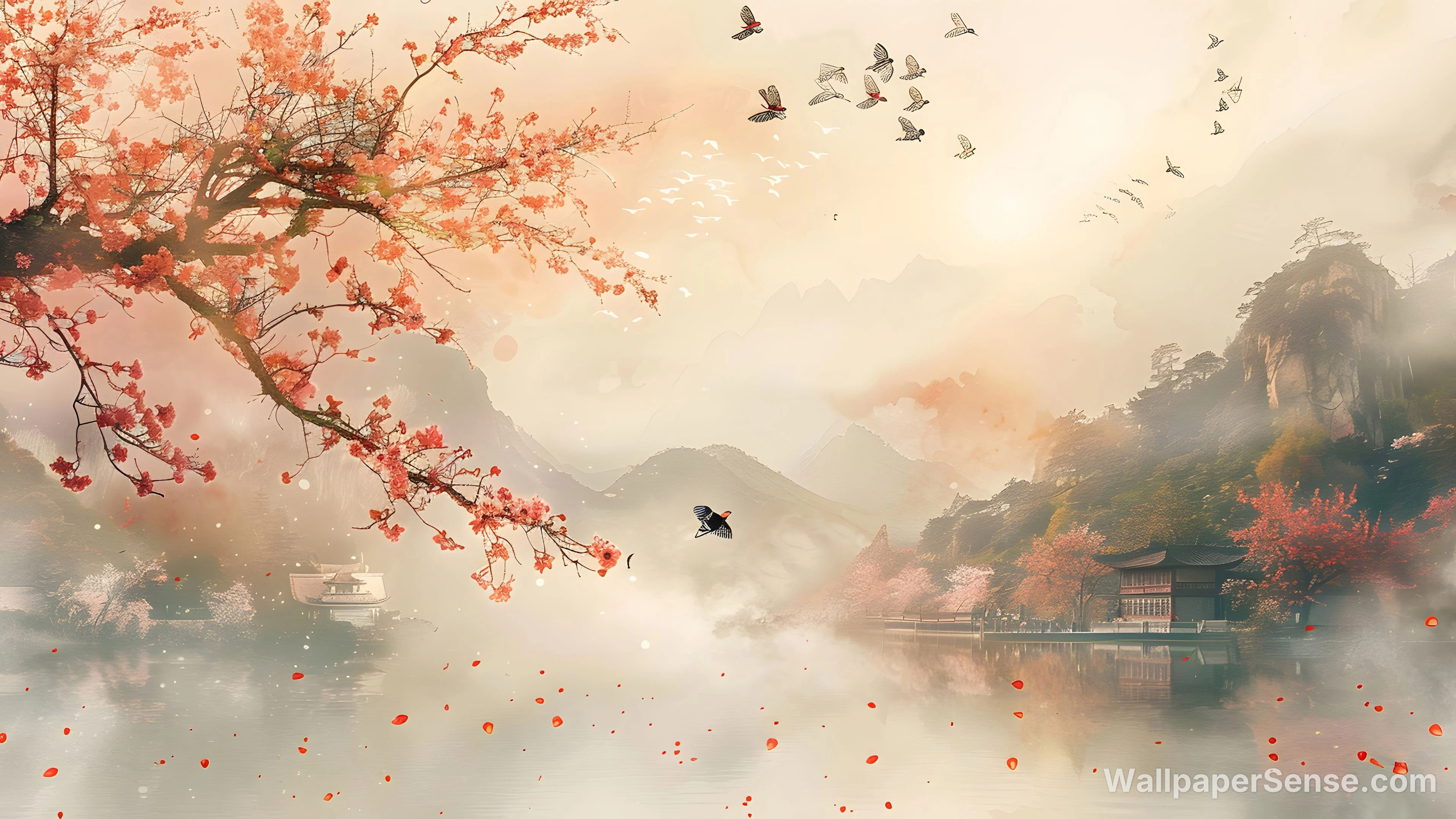 Chinese Style Cherry Blossom Valley 8K Ultra HD Desktop Wallpaper