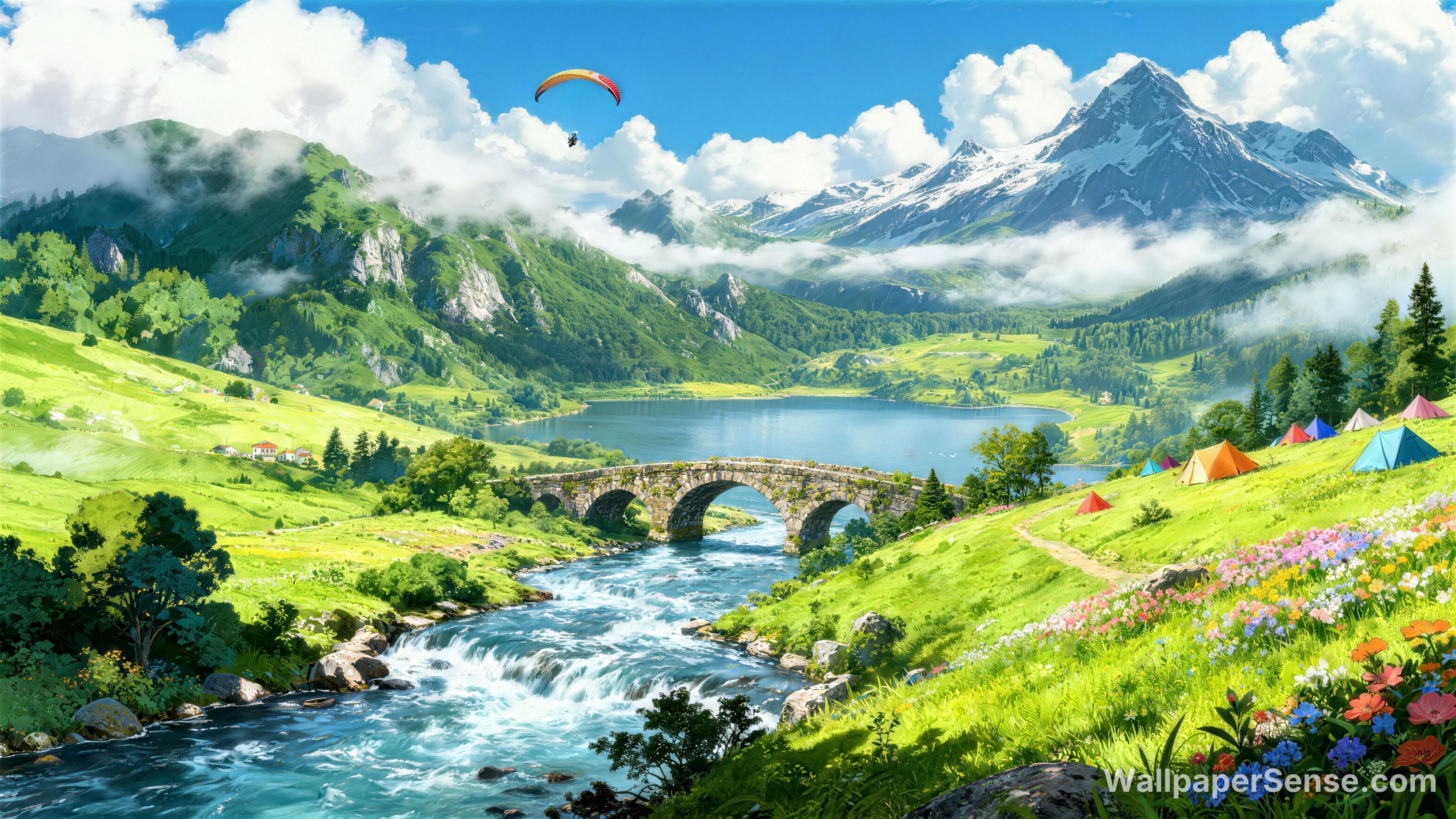 Anime-stil dal med bæk 8K skrivebordsbaggrund
