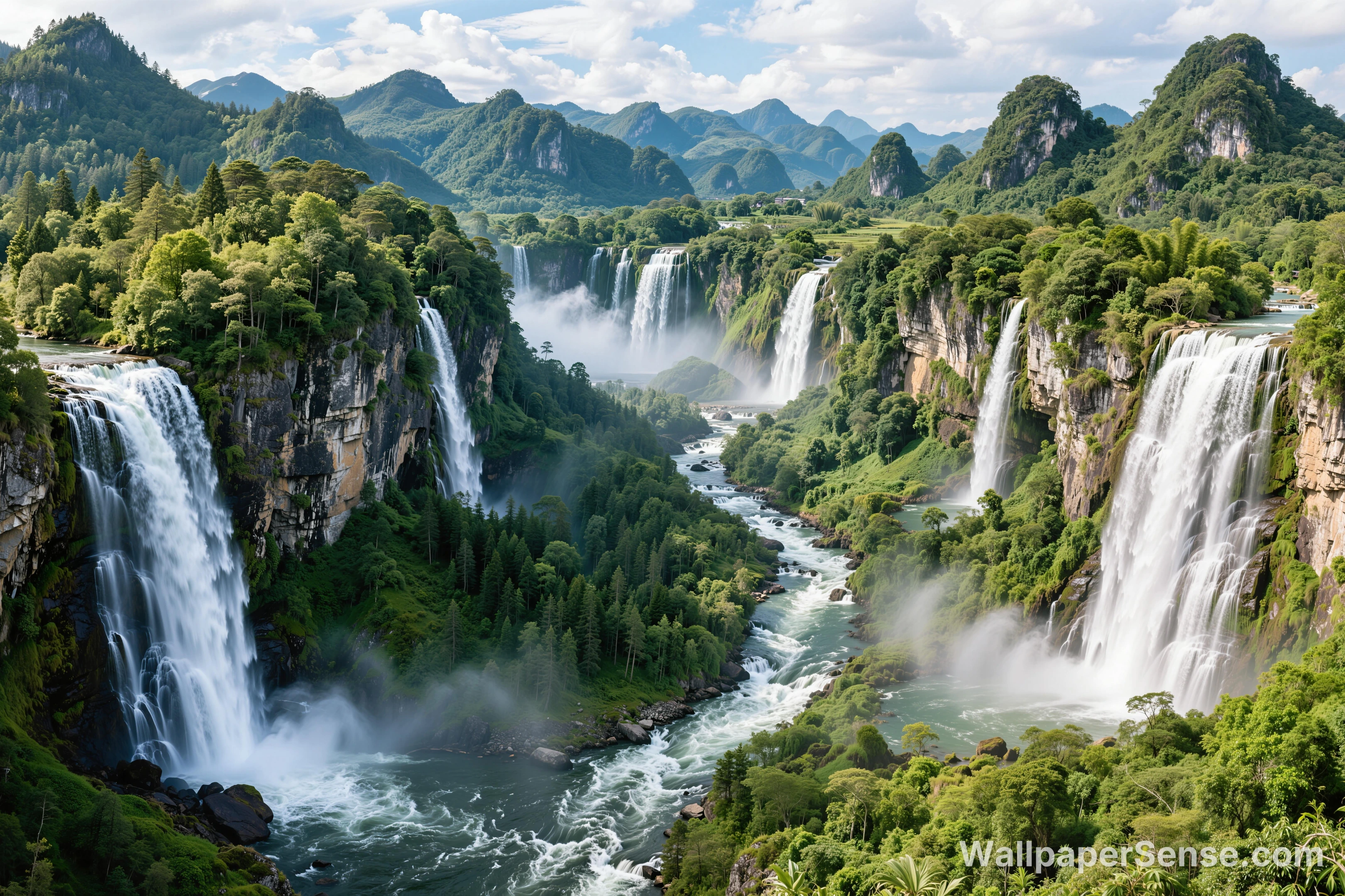 Papier peint paysage chinois en cascade, 8K - Premium wallpaper in 6912x4608 resolution