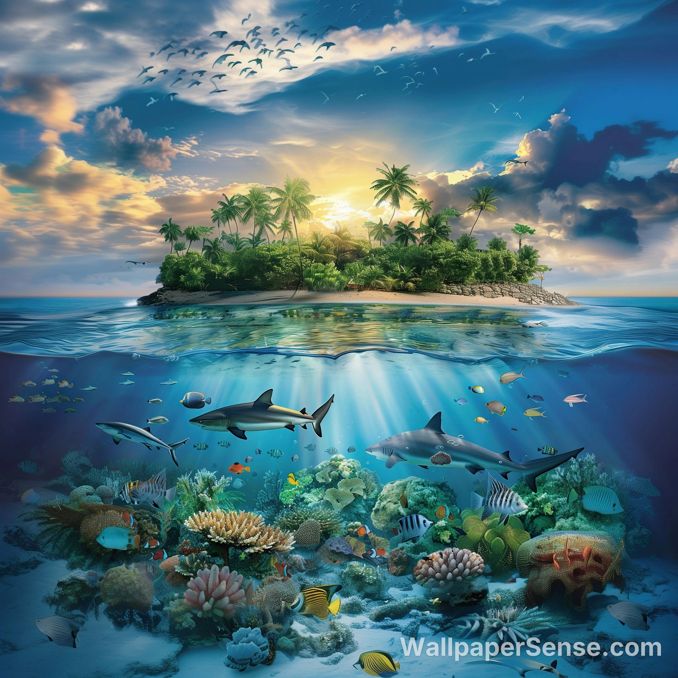 Tropikalny wyspowy krajobraz oceanu 8K Ultra HD tapeta do komputera