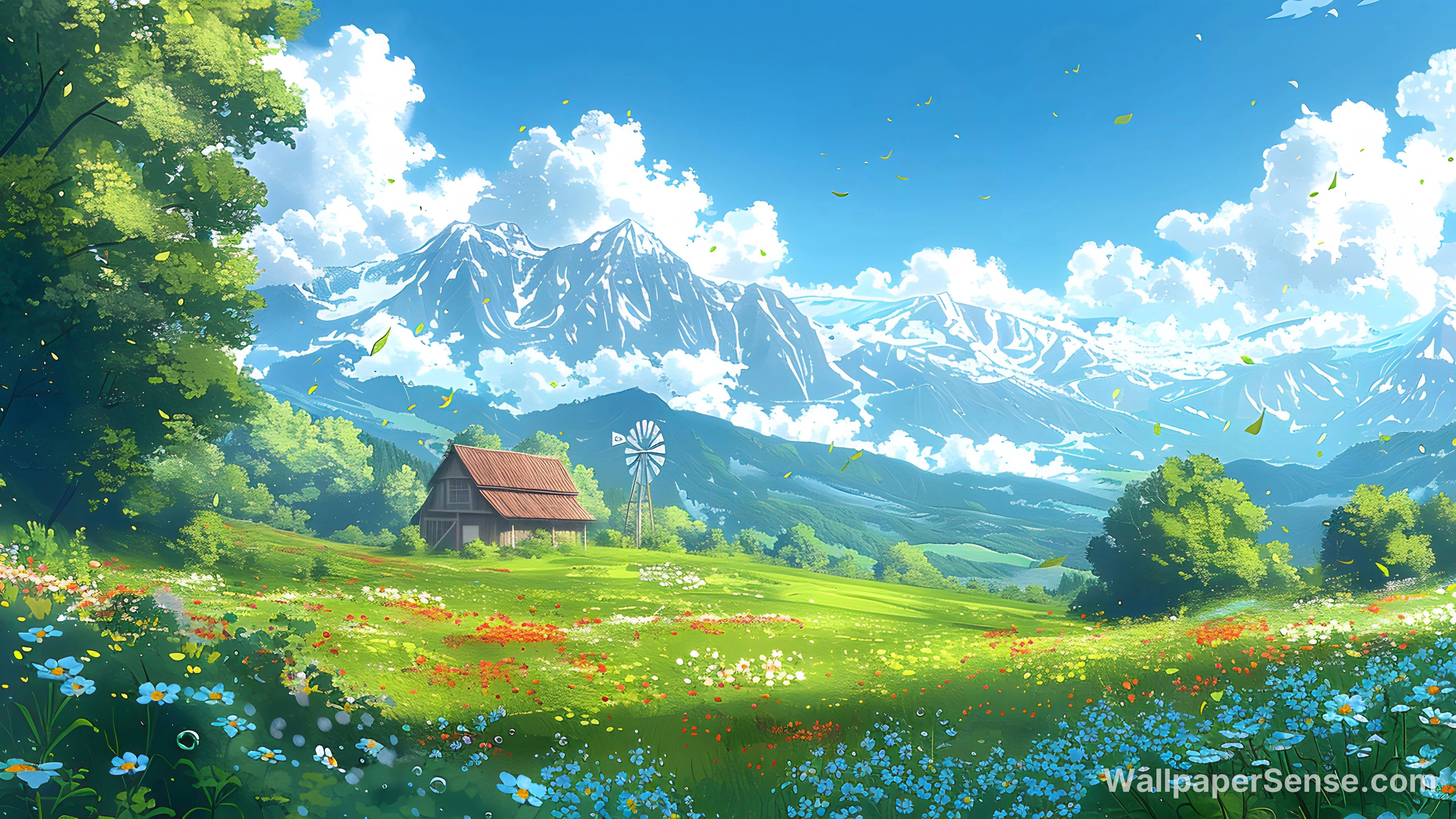 Japanese Anime-Style Pastoral Valley 8K Desktop Wallpaper