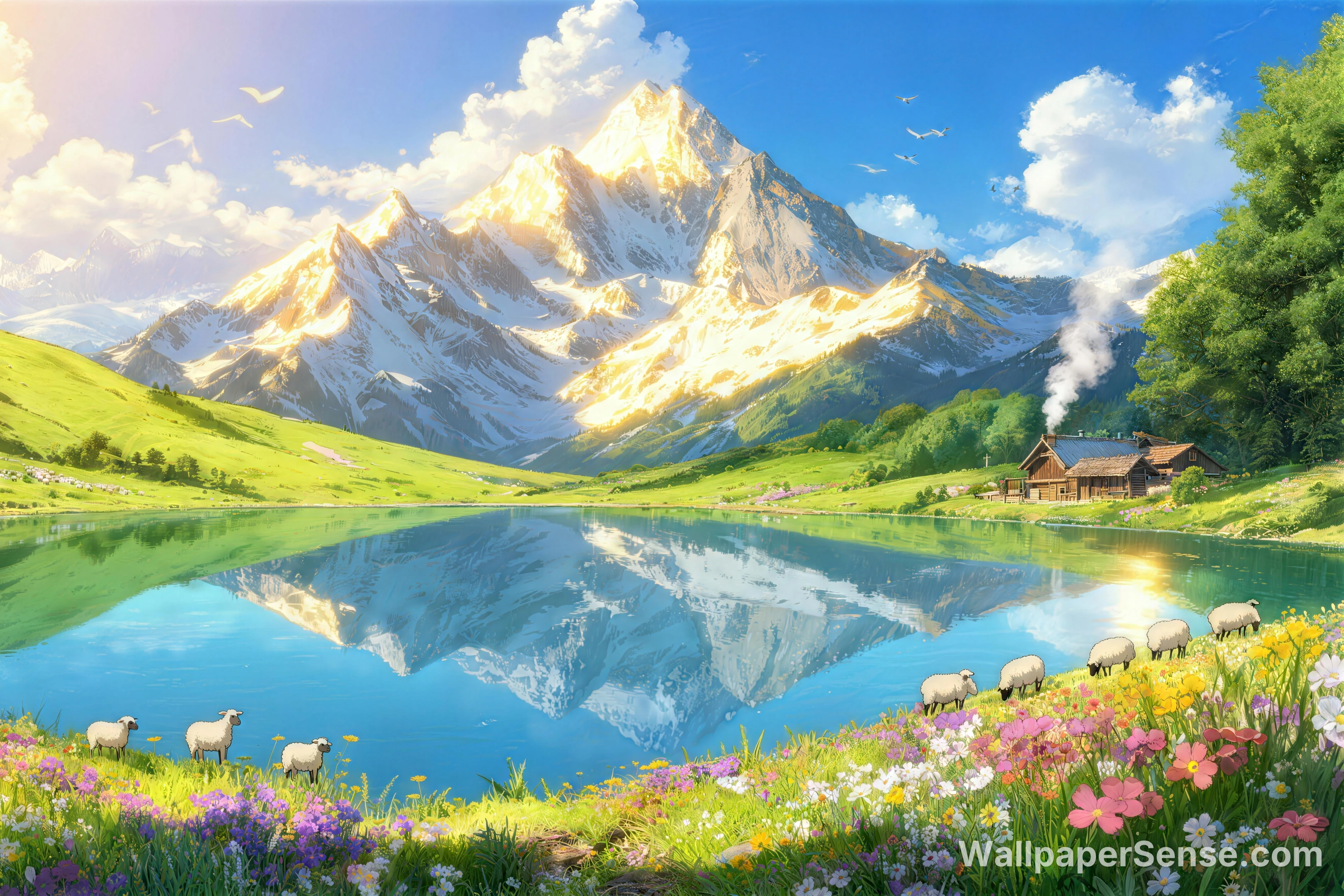 알프스 풍 설산 호수 풍경 8K 데스크톱 월페이퍼 - Premium wallpaper in 6912x4608 resolution