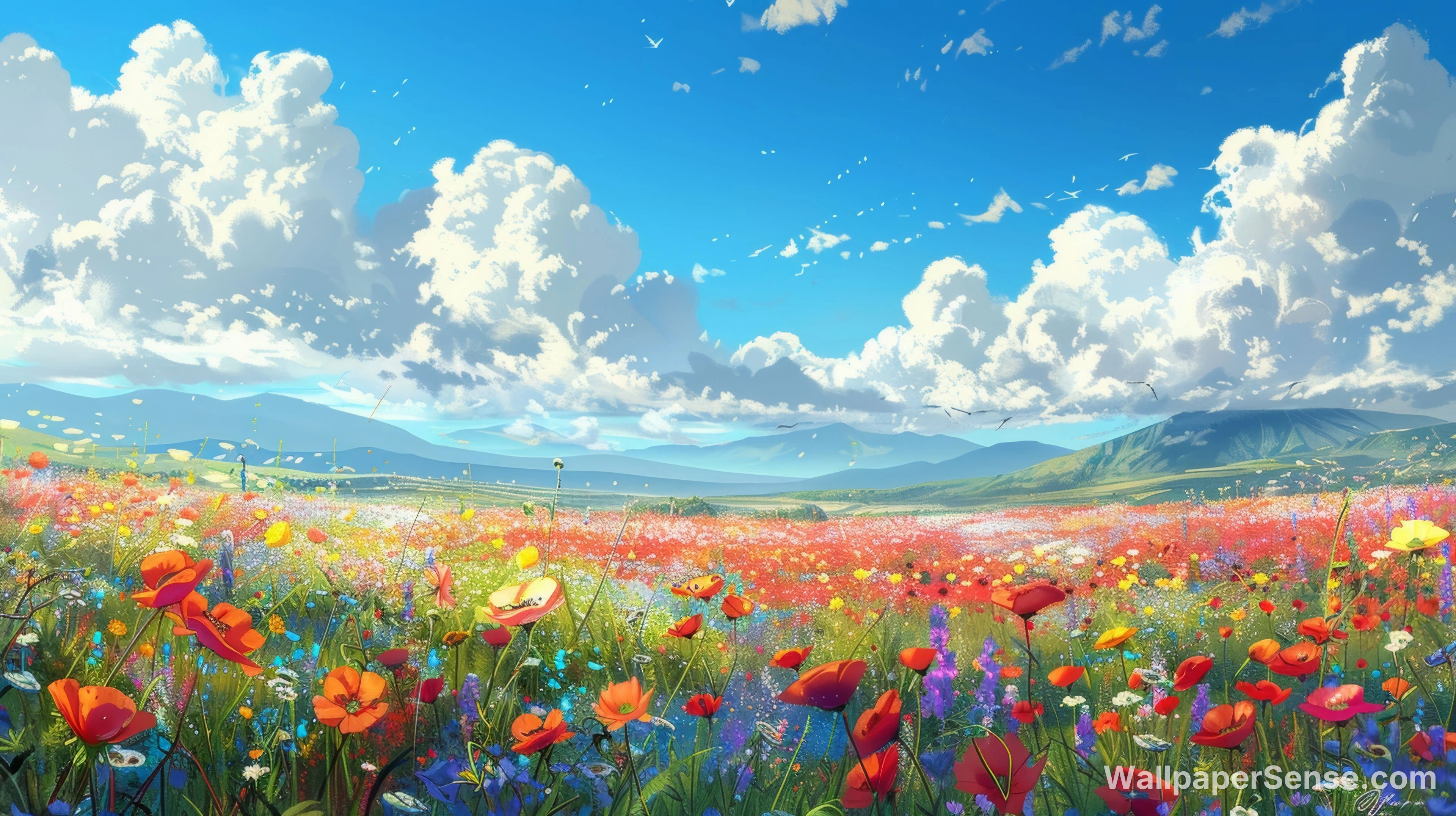 Anime-Style Flower Field 8K Desktop Wallpaper