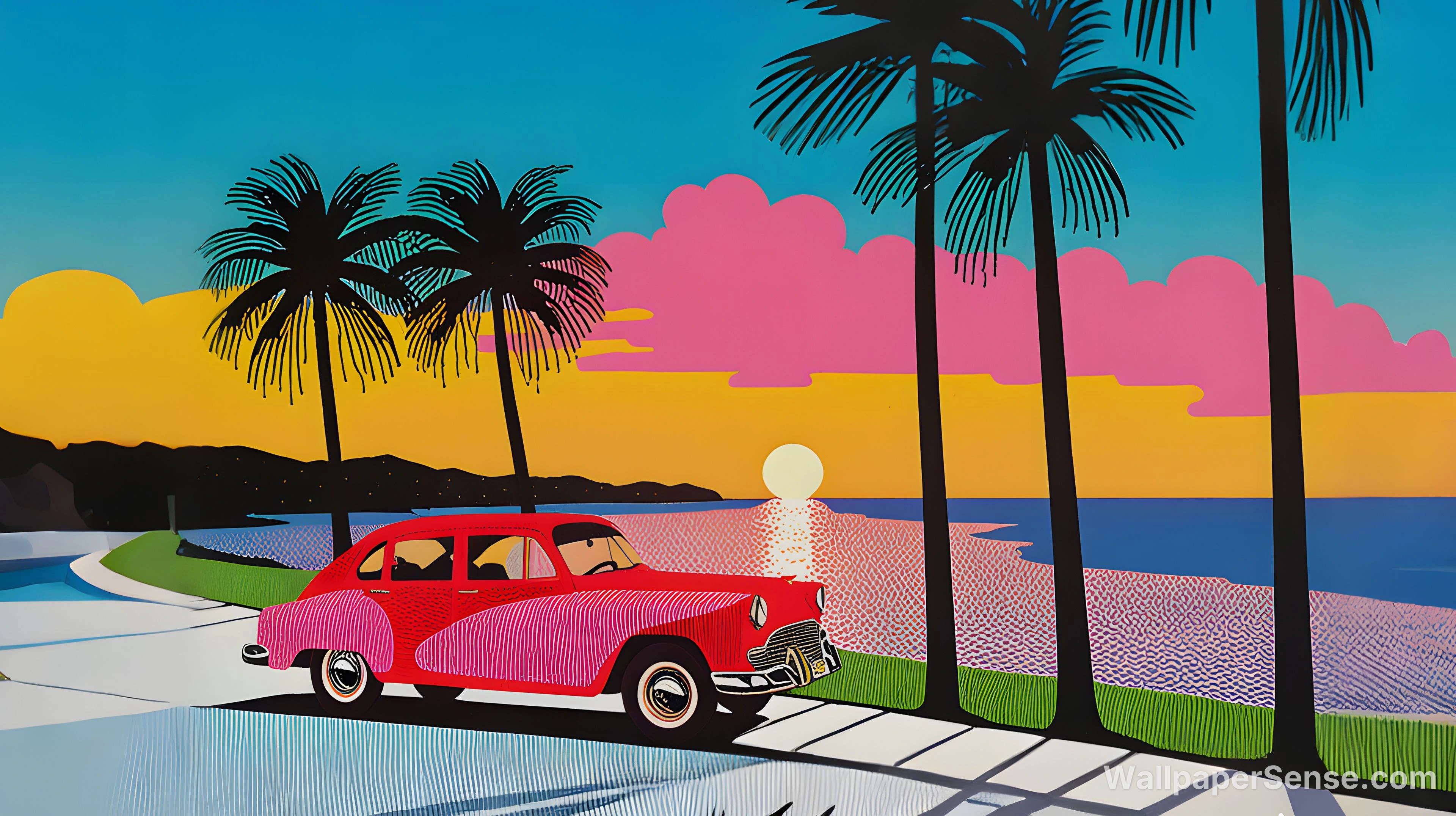 Paysage tropical rétro en 4K pour bureau