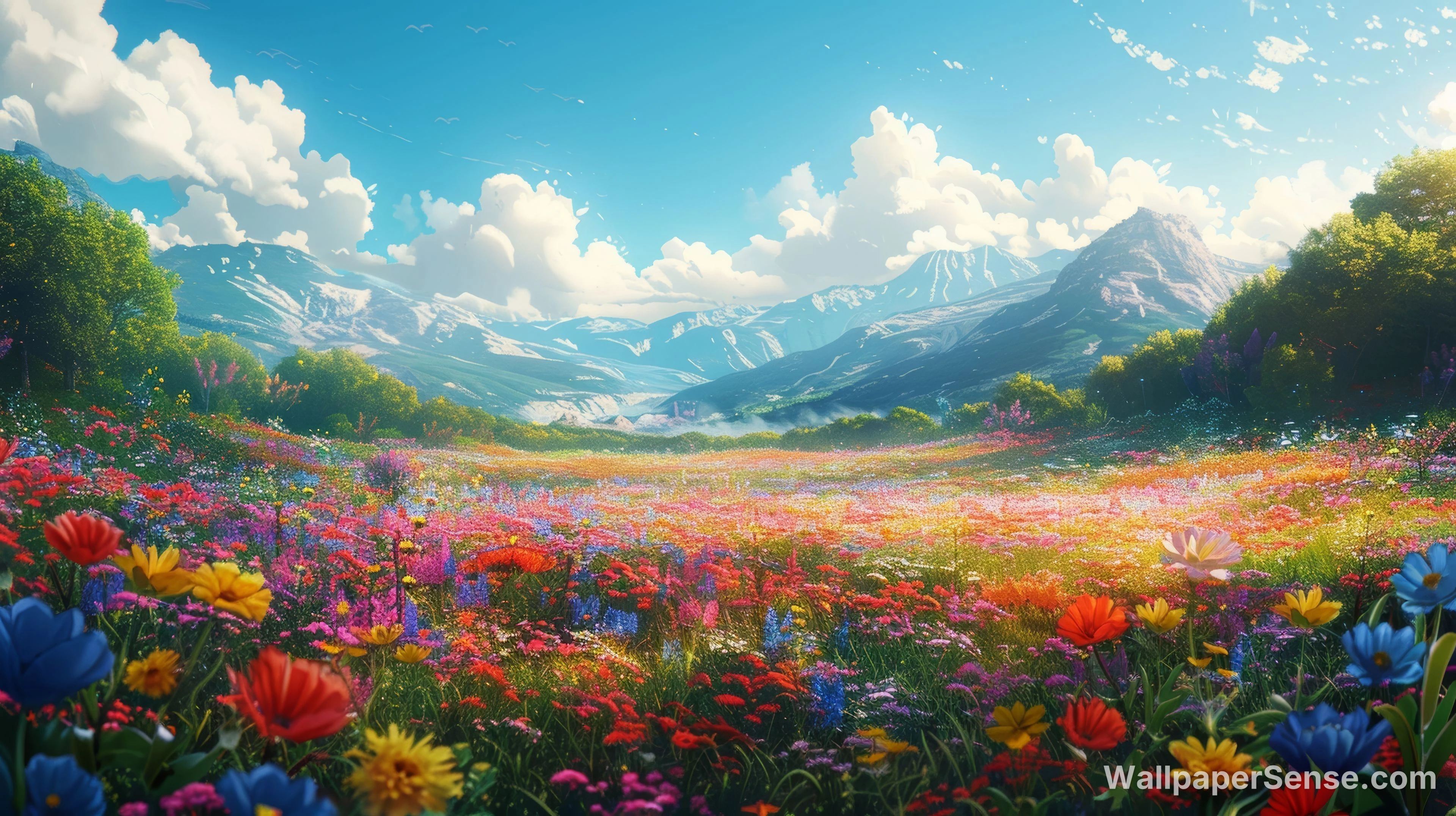 Anime-Style Flower Valley 8K Desktop Wallpaper