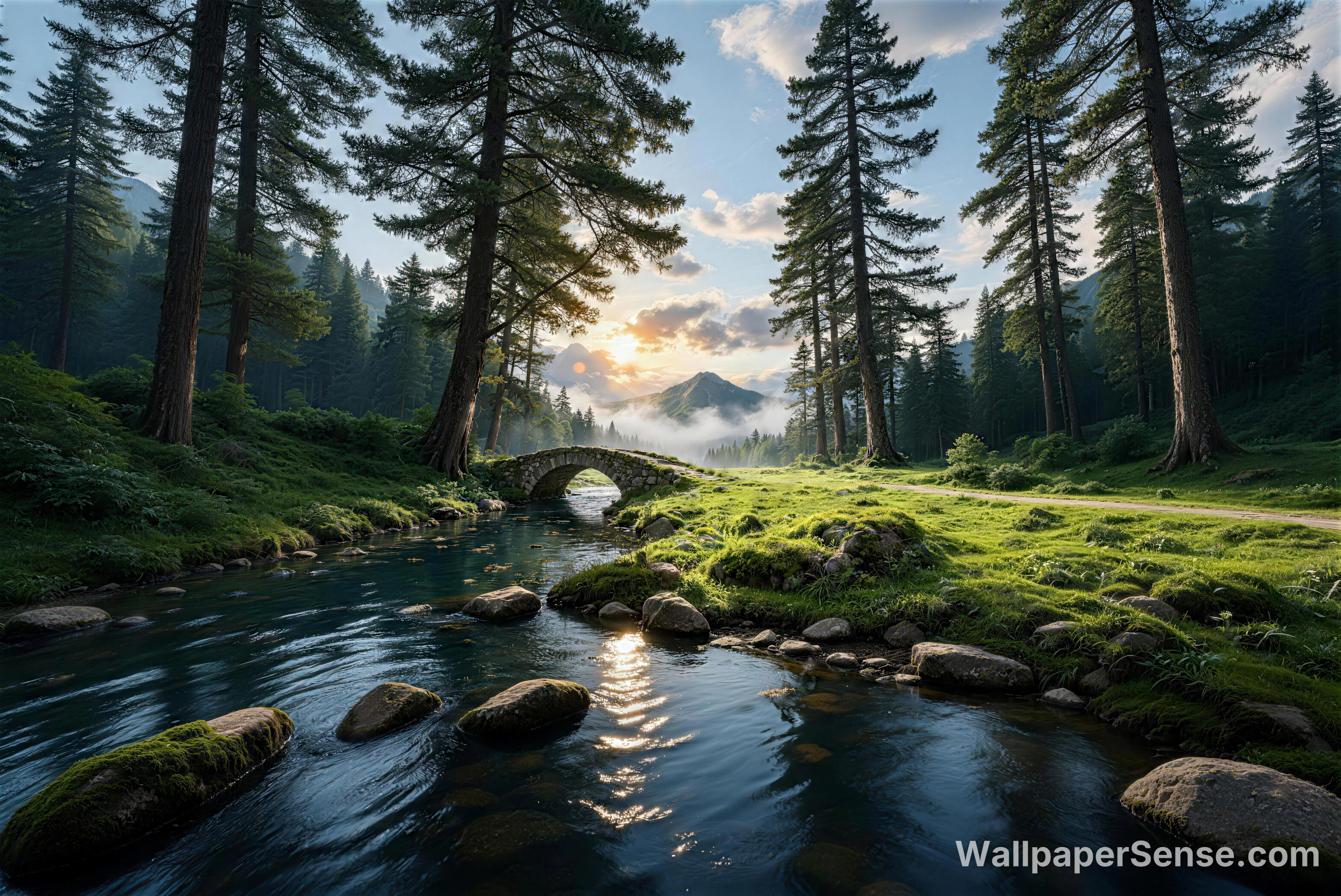 8K Forest Stream Landscape Wallpaper