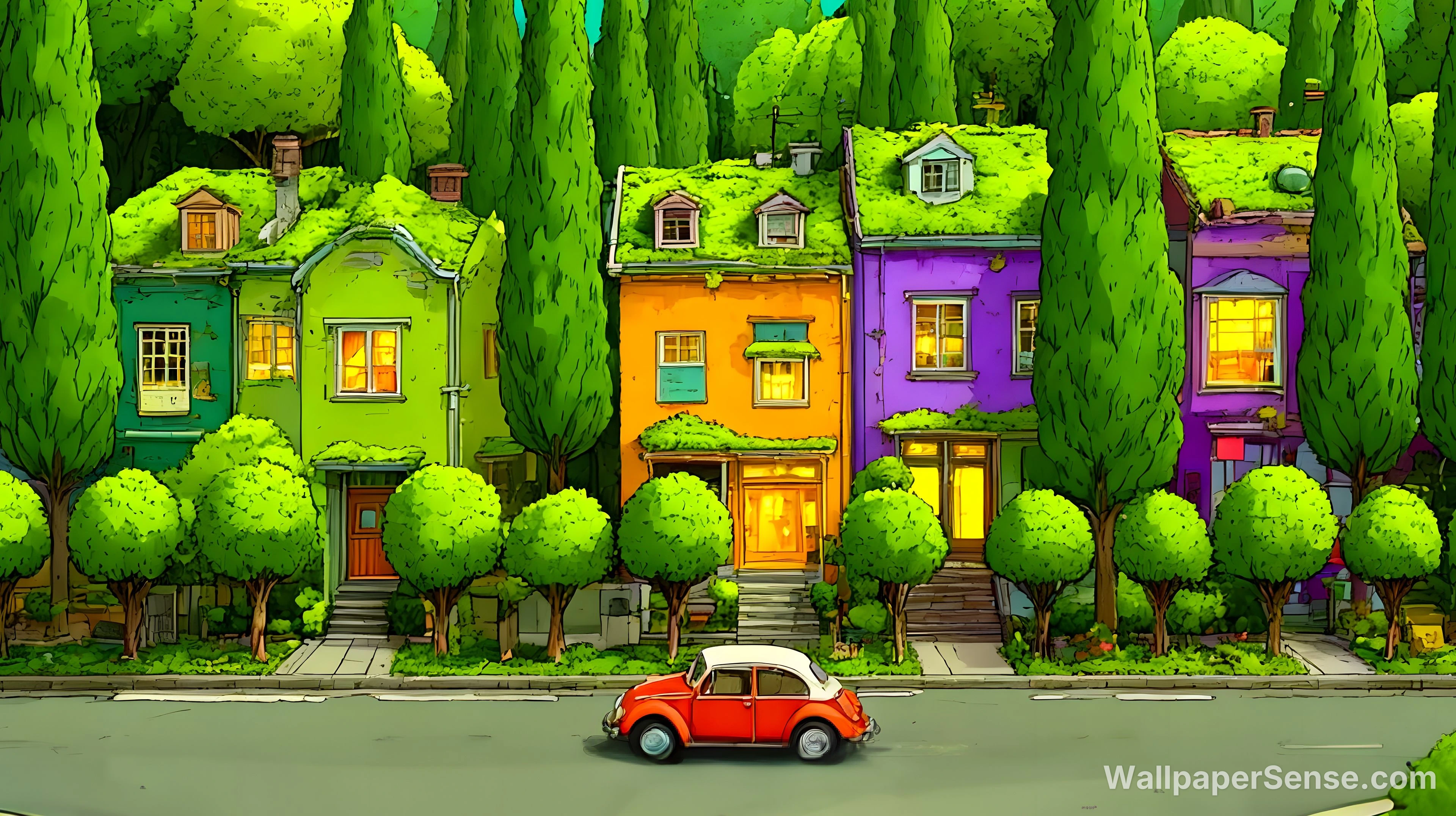 Cartoon Village Houses 4K 8K Ultra HD Wallpaper Collection - Cartoon-kylätalot 4K työpöytätaustakuva