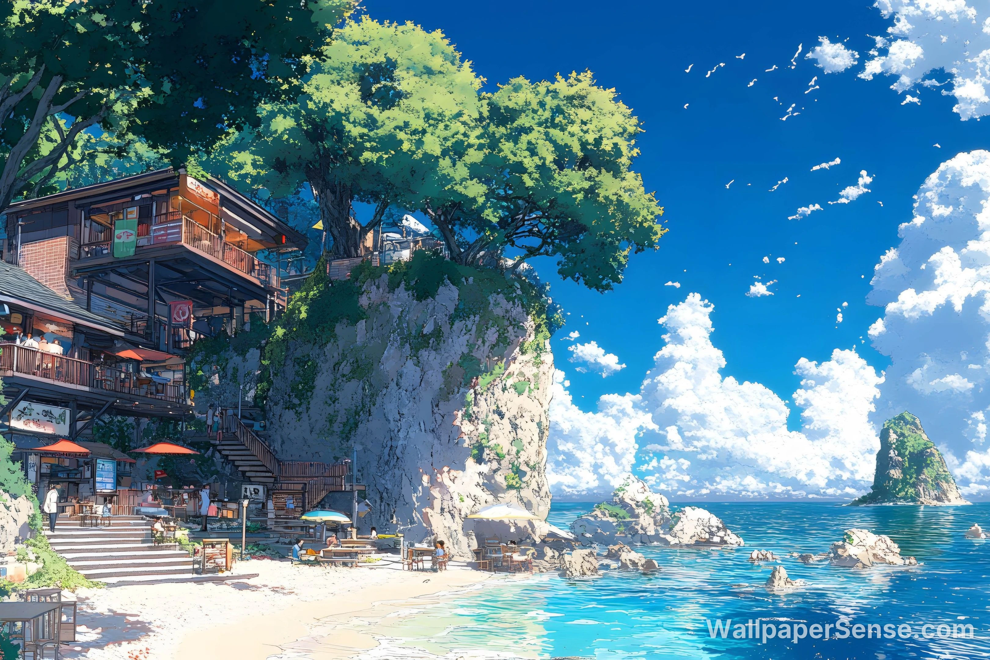 Ilustração Anime Japonesa da Costa – Papel de Parede 8K Ultra HD para Desktop - Premium wallpaper in 6726x4484 resolution