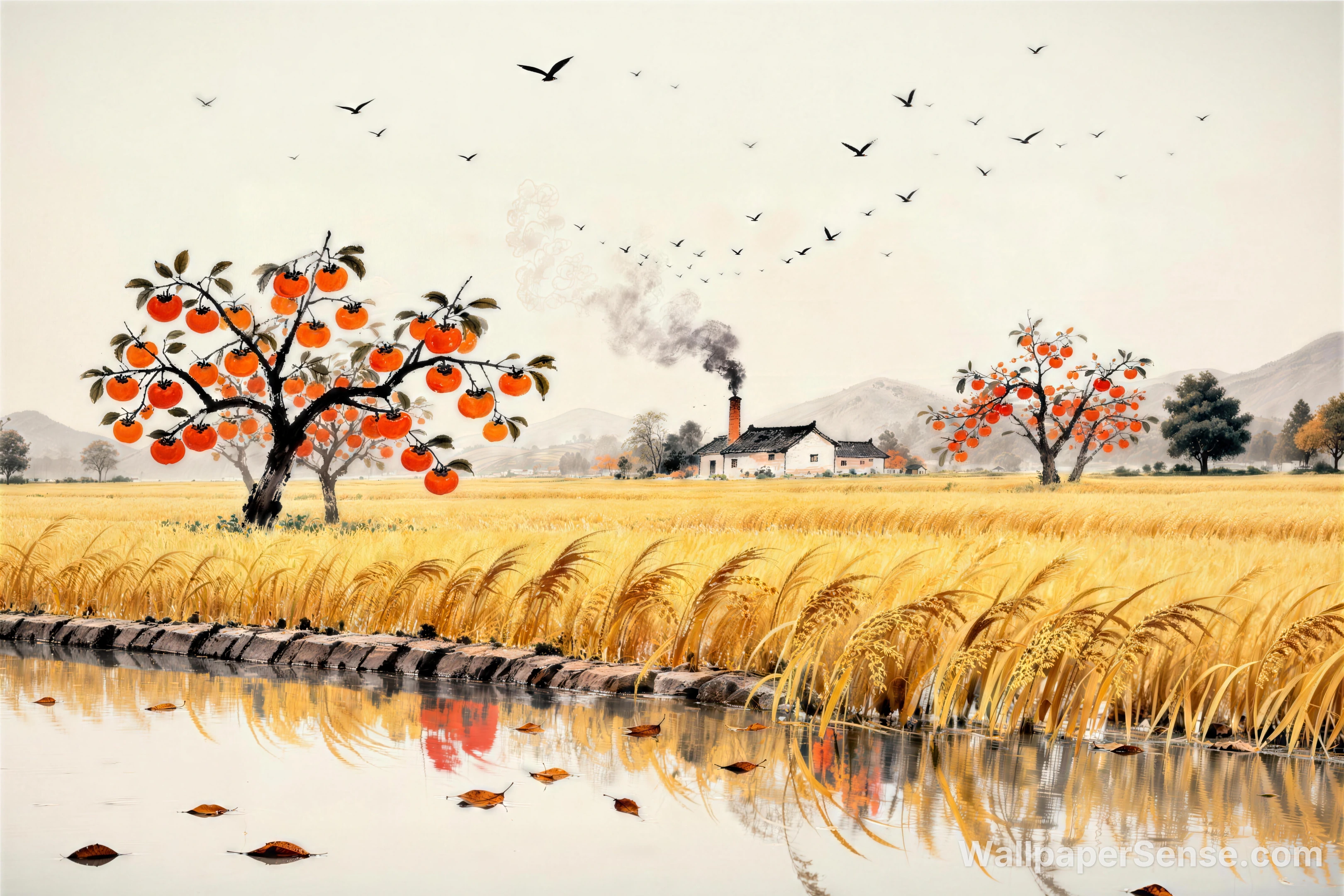 中國風柿子樹 8K 桌面壁紙 - Premium wallpaper in 8192x5461 resolution
