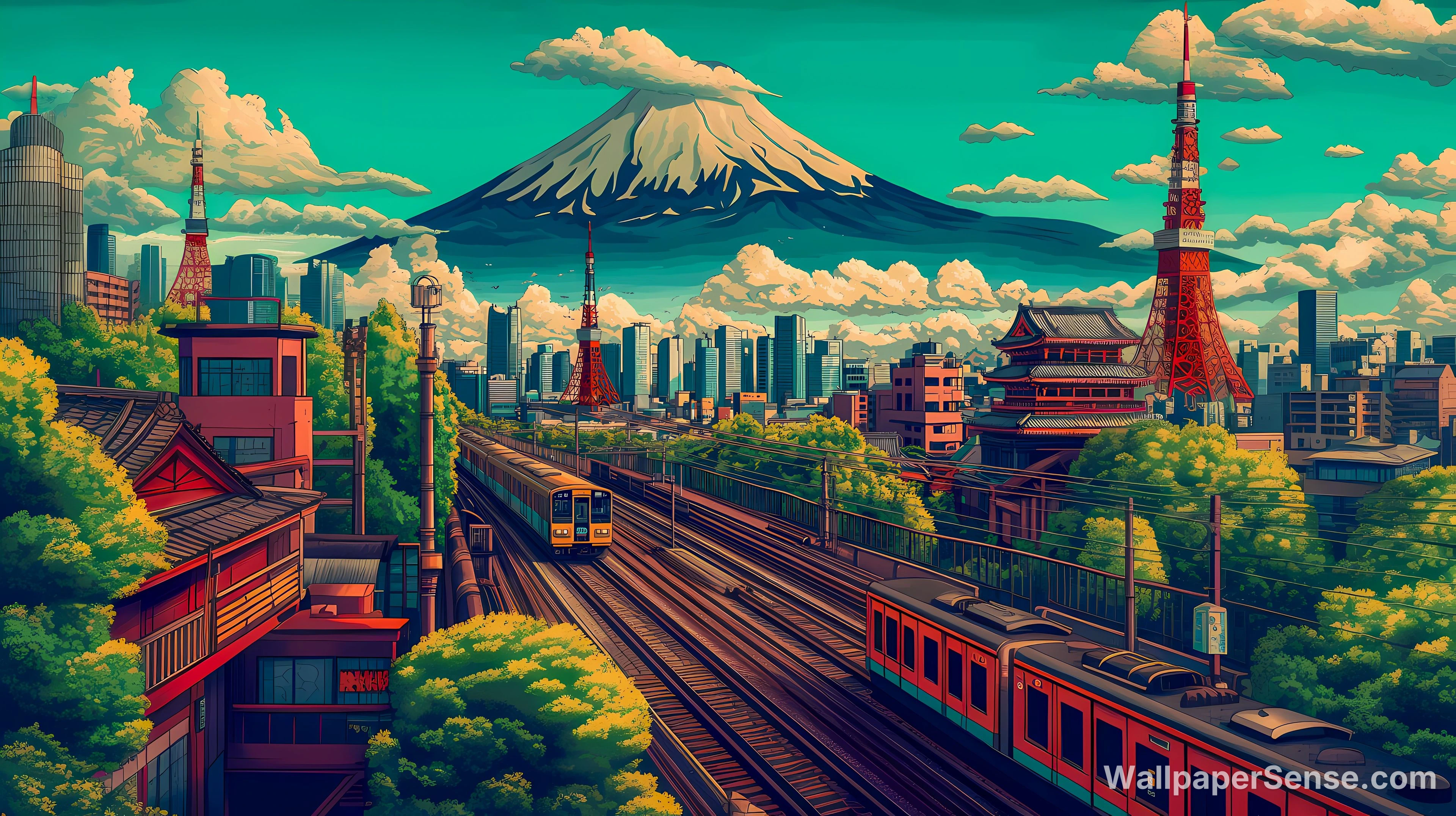 Japonský futuristický městský výhled 4K stolní pozadí